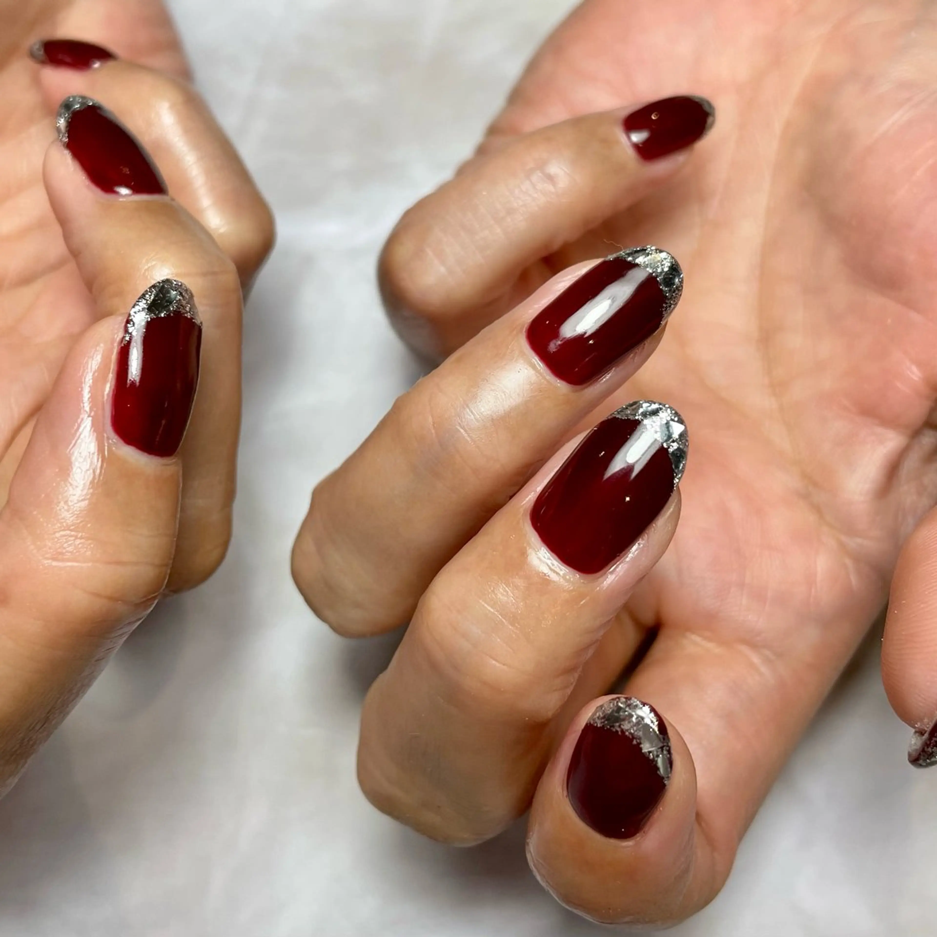 ネイル フレンチネイル ガラスフレンチ 赤色 Reflection marikoのネイルデザイン