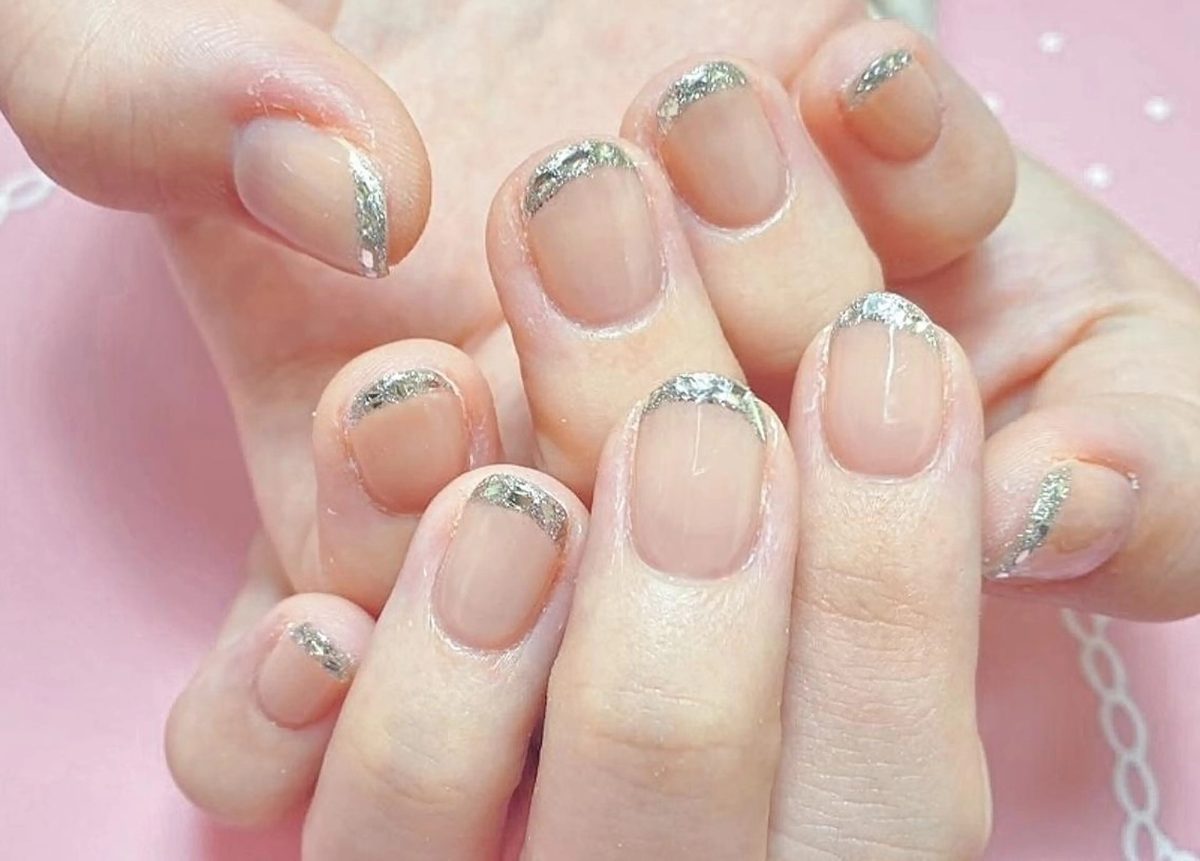 ネイル フレンチネイル ガラスフレンチ Diamond ✨のネイルデザイン