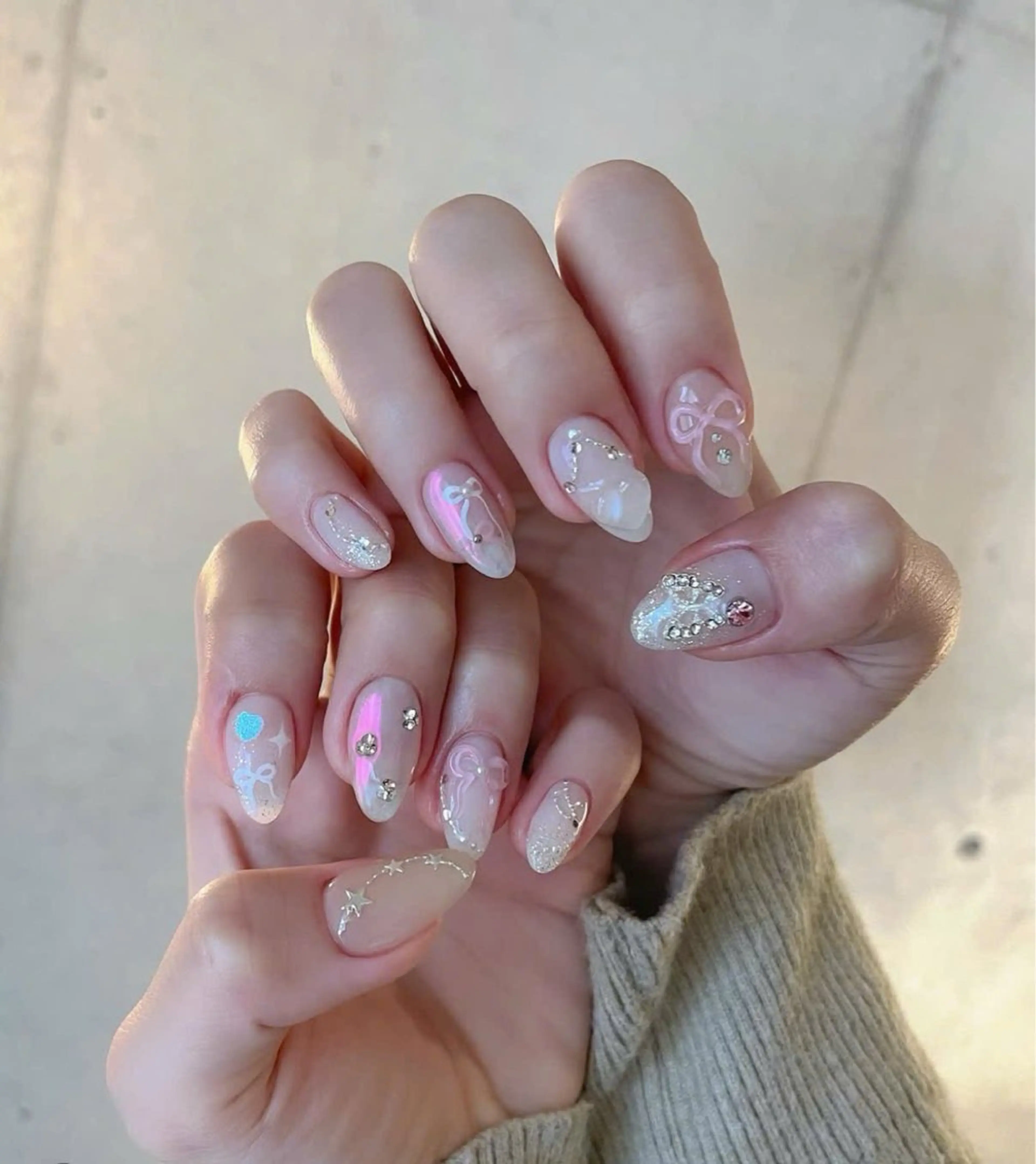 ネイル フレンチネイル キラキラネイル 水色 マグネットネイル ミラーネイル Lina nail所属・Luna 池袋のネイルデザイン