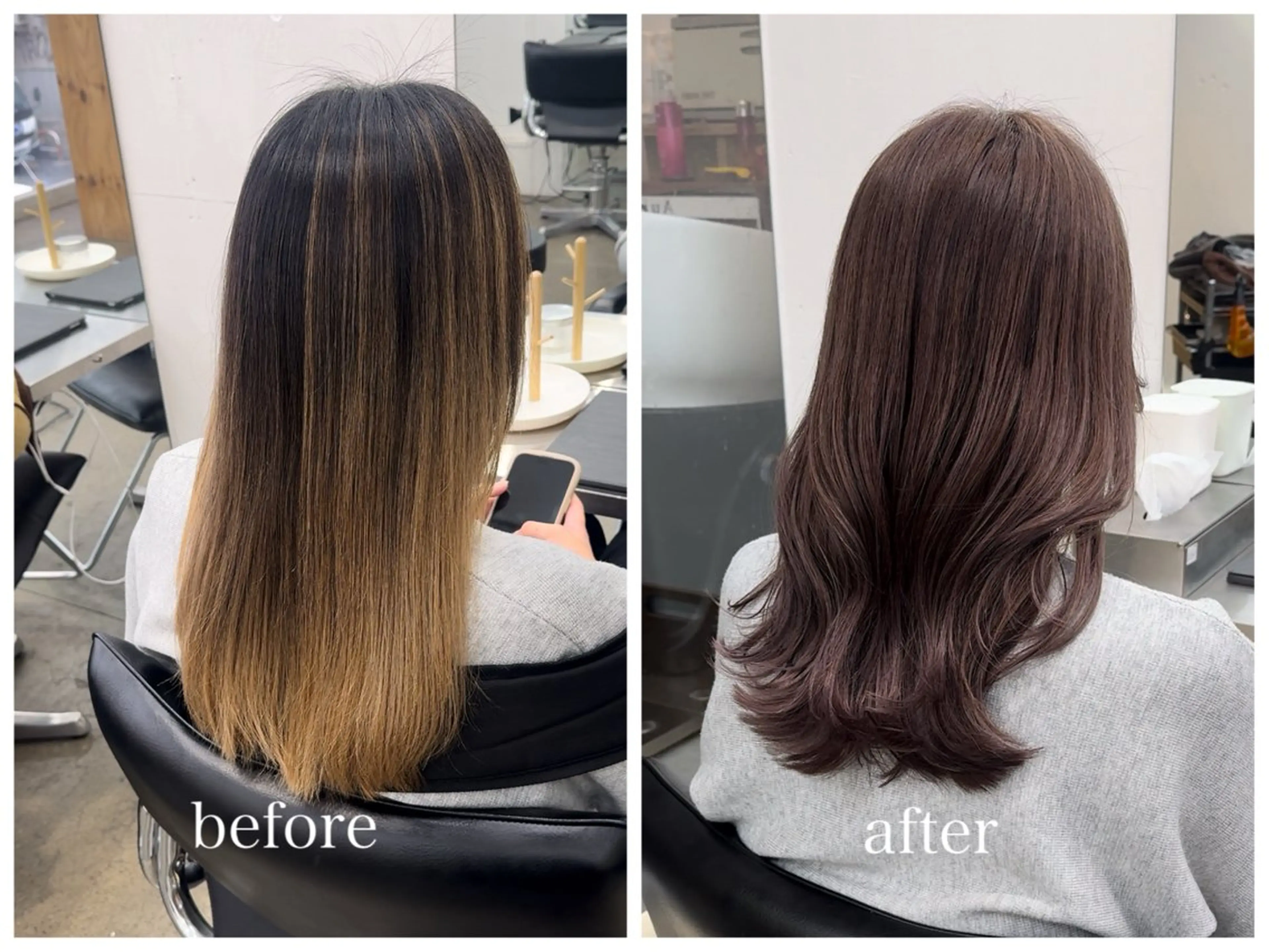 セミロング カラー バレイヤージュ ブリーチ グレージュ レイヤーカット 新宿 似合わせカラー HINAのヘアスタイル