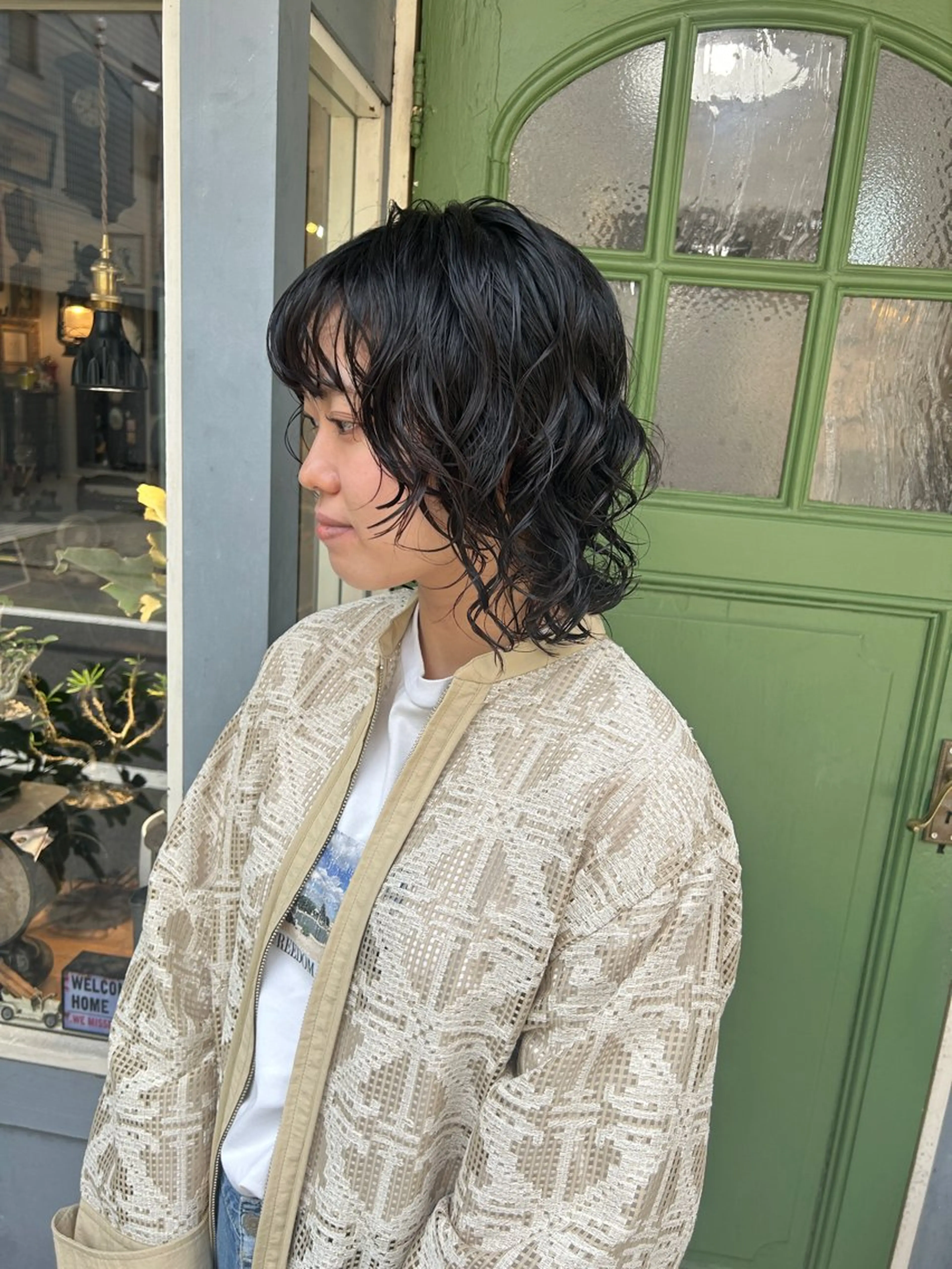 ミディアム パーマ カット パーマ トリートメント 清水千優/パーマ/透 明感カラー/メンズのヘアスタイル