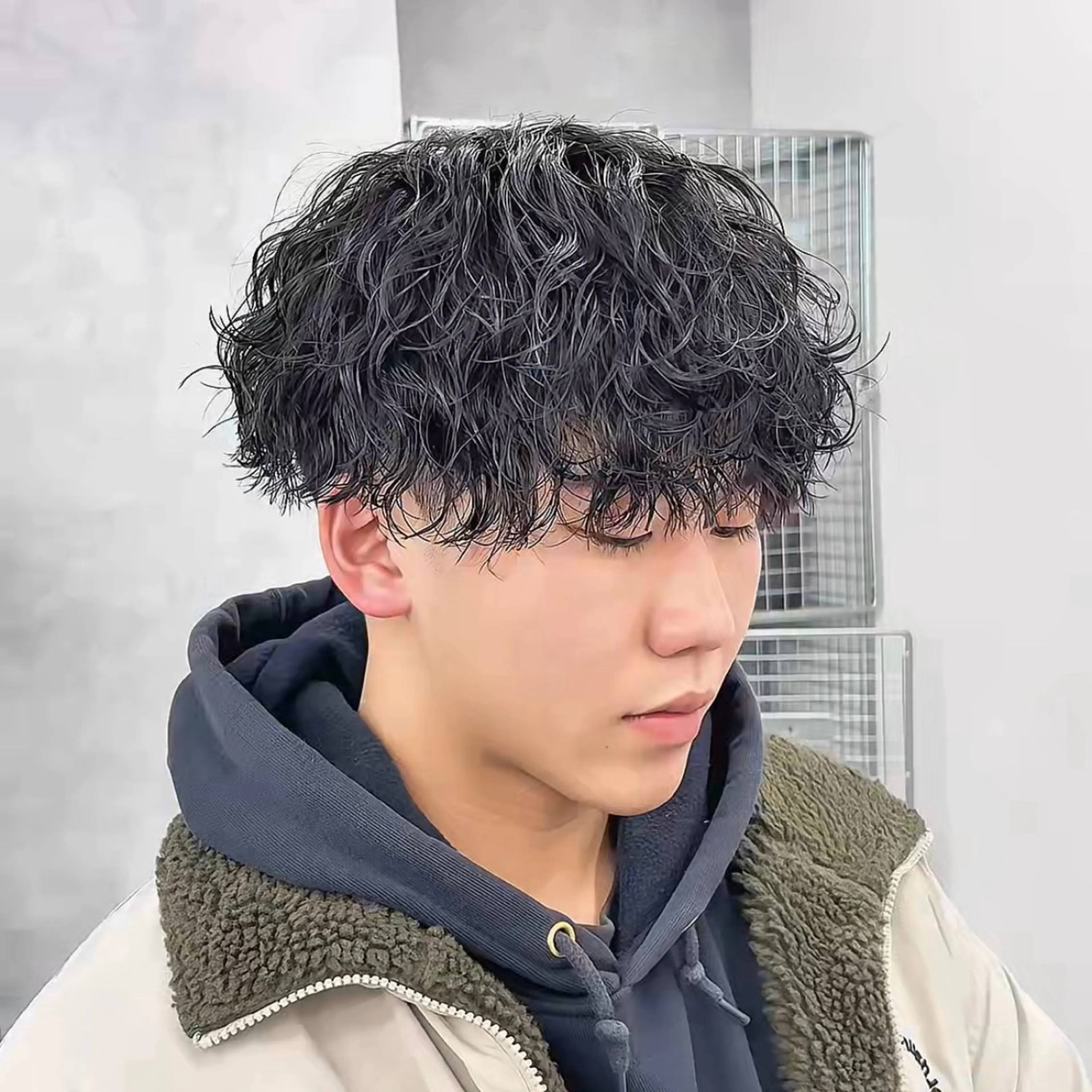 パーマ メンズ カット パーマ ヘアセット 💋ホワイトメッシュ /パーマ/メンズ💋のヘアスタイル