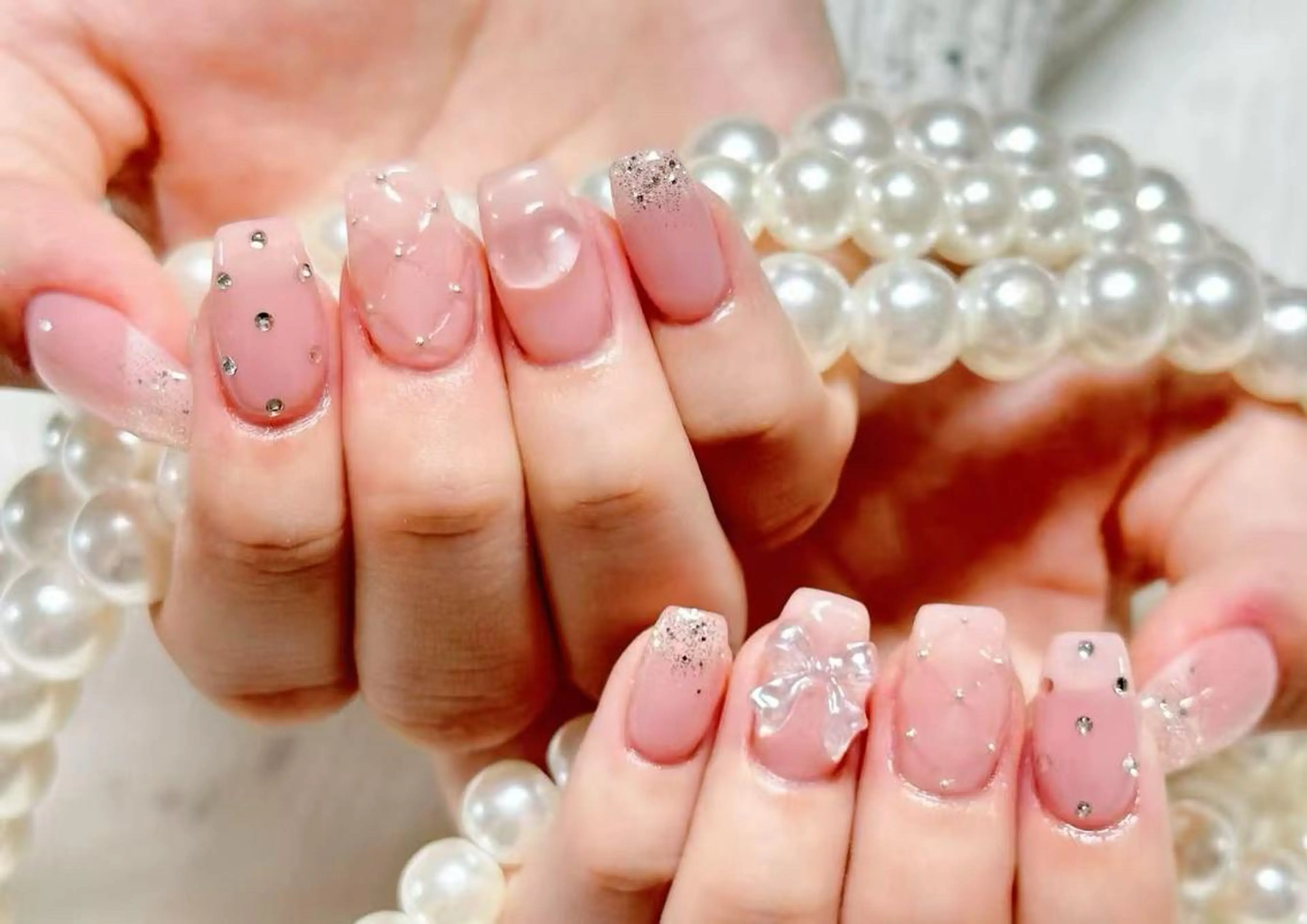 ネイル アートネイル クリアネイル 成人式 長さ出し フラッシュネイル ハンドネイル Ru na🍳のネイルデザイン