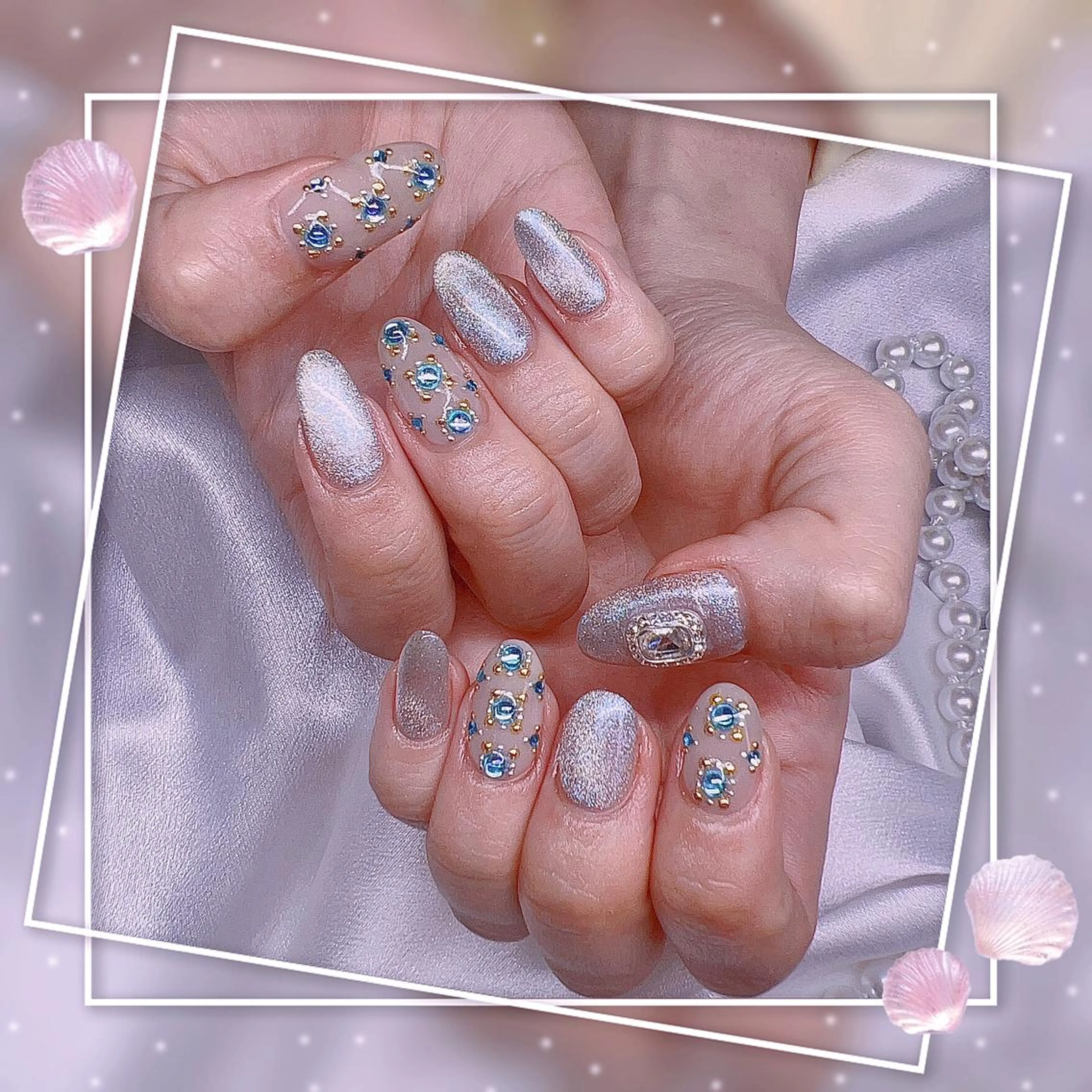 ネイル フレンチネイル キラキラネイル 韓国ネイル マグネットネイル マグネットフレンチ ハンドネイル ハンドケア Chill Nailsalonのネイルデザイン