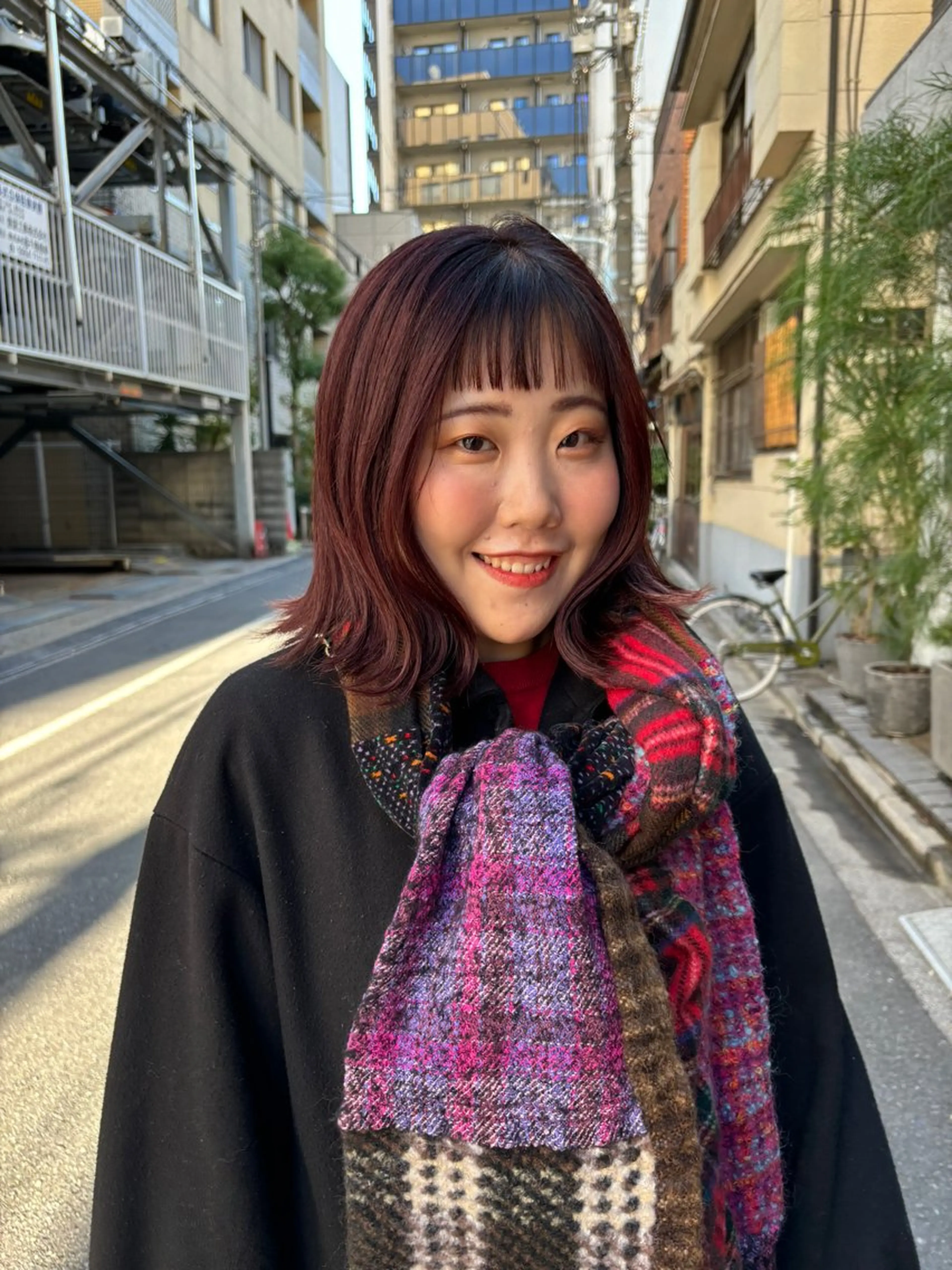 ミディアム カラー ブラウンカラー レッドカラー レッドブラウン カット ヘアカラー 顔周りカット/透明感 カラー/rioのヘアスタイル