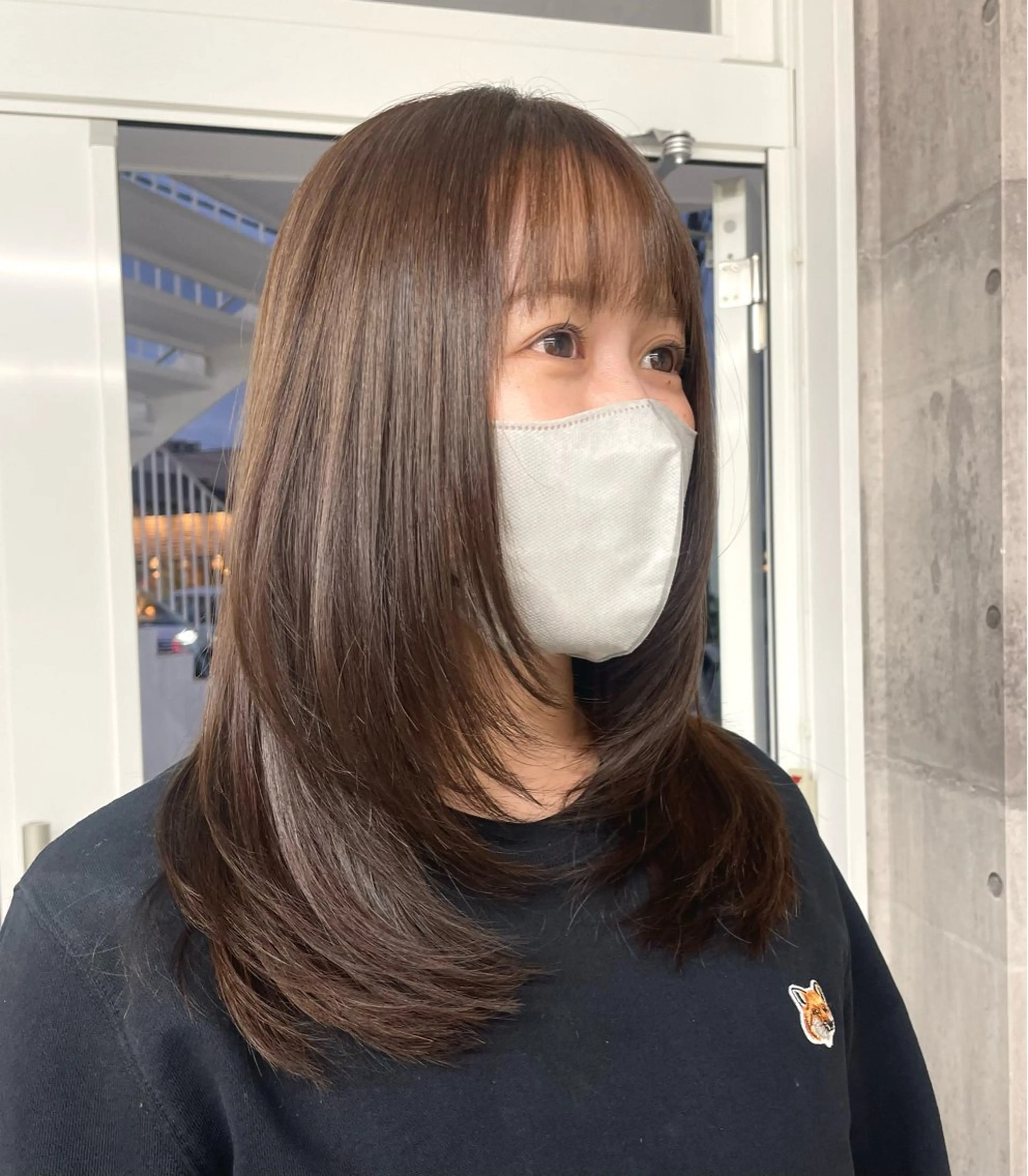 ミディアム カラー ミディアムレイヤー ベージュカラー ブラウンカラー レイヤーカット ヘアカラー トリートメント 錦 茉李 @lm.mari03のヘアスタイル