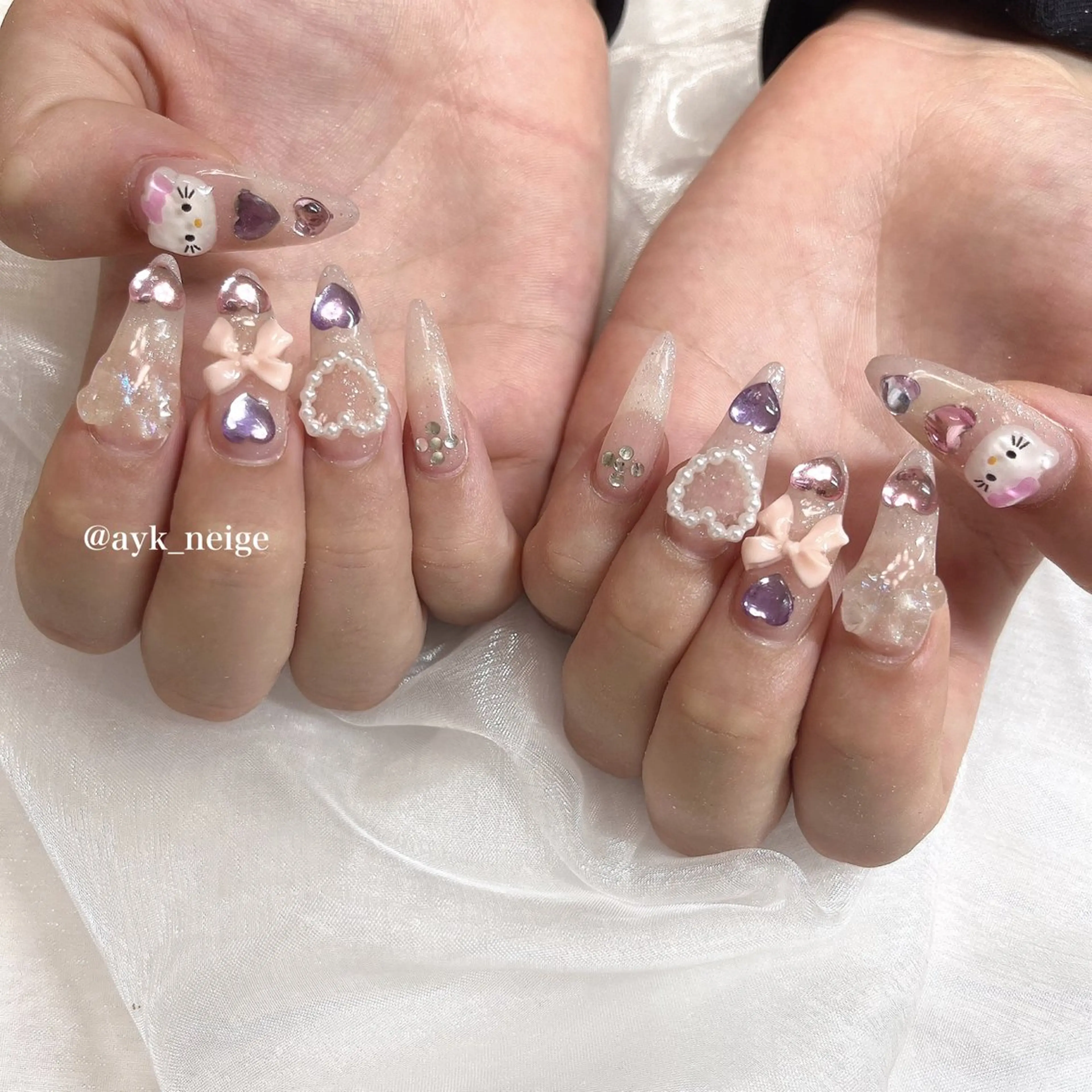 ネイル フットネイル キラキラネイル 韓国ネイル リボン n'eige nail所属・大谷 綾香のネイルデザイン