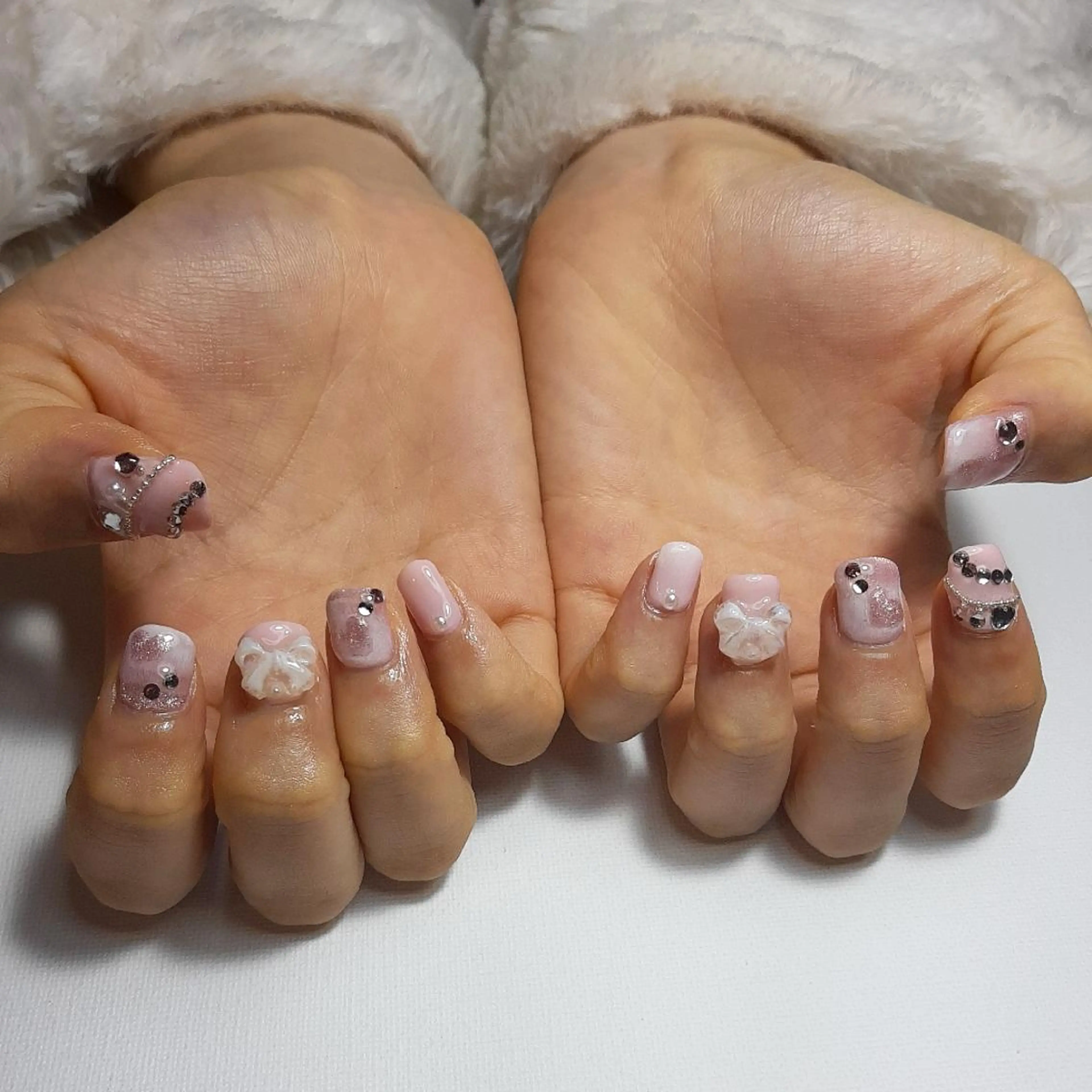 ネイル ハート ピンク リボン バレンタイン owlnail /持込みデザイン専門のネイルデザイン