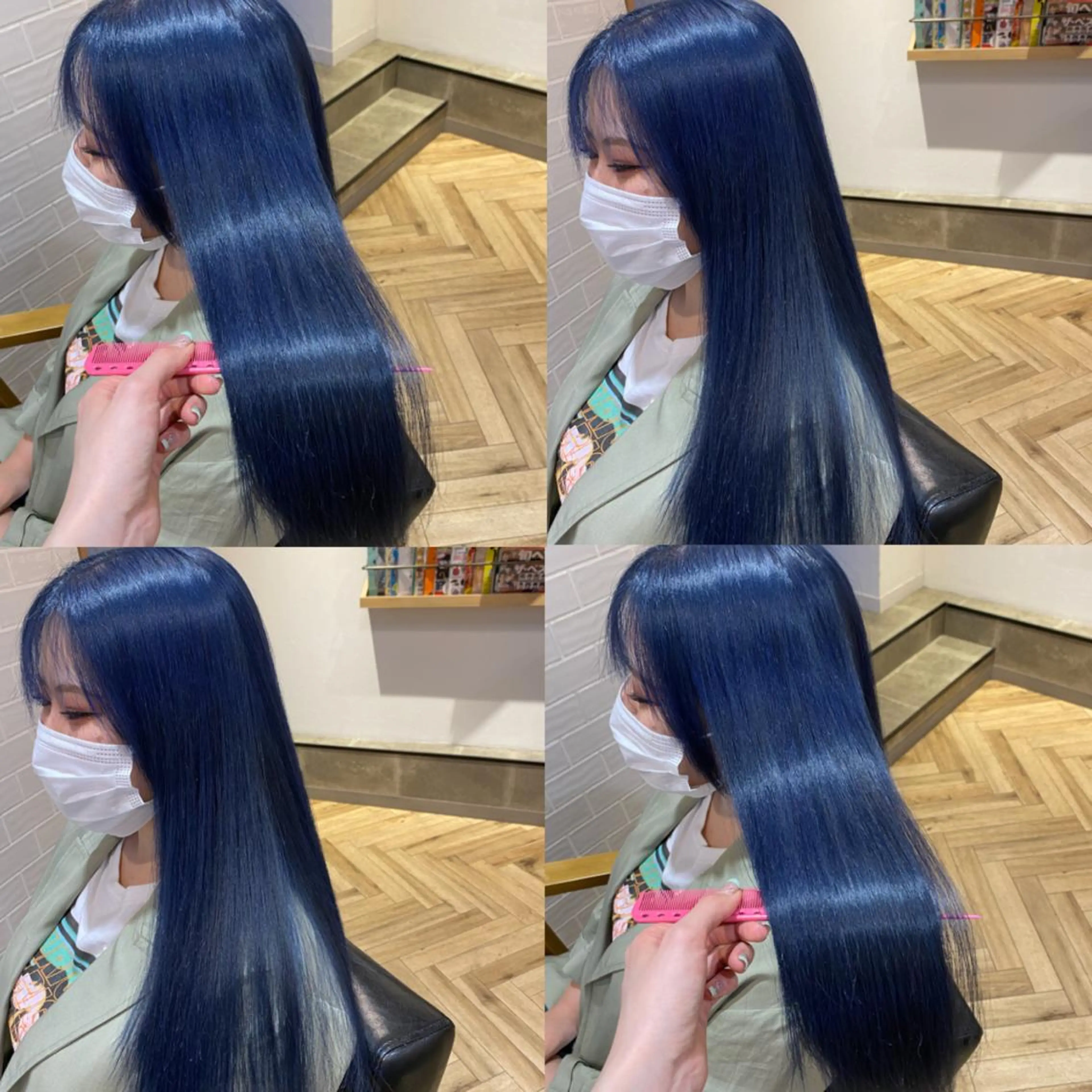 ロング カラー ブリーチ ブルーカラー ネイビーカラー 艶カラー/韓国顔周り 🎀mamiのヘアスタイル