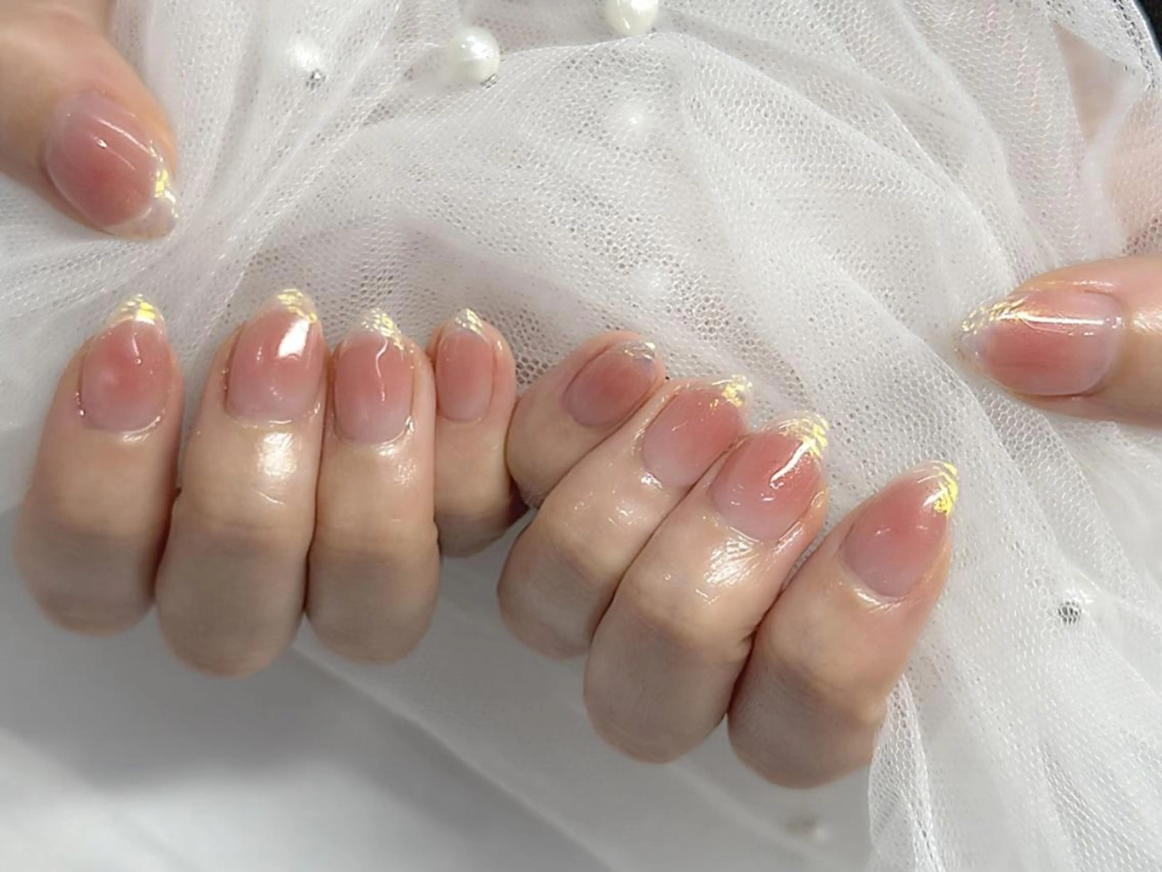 ネイル オーロラネイル チークネイル フレンチネイル ワンホンネイル WOLTOKYO🌙 渋谷韓国ネイルのネイルデザイン