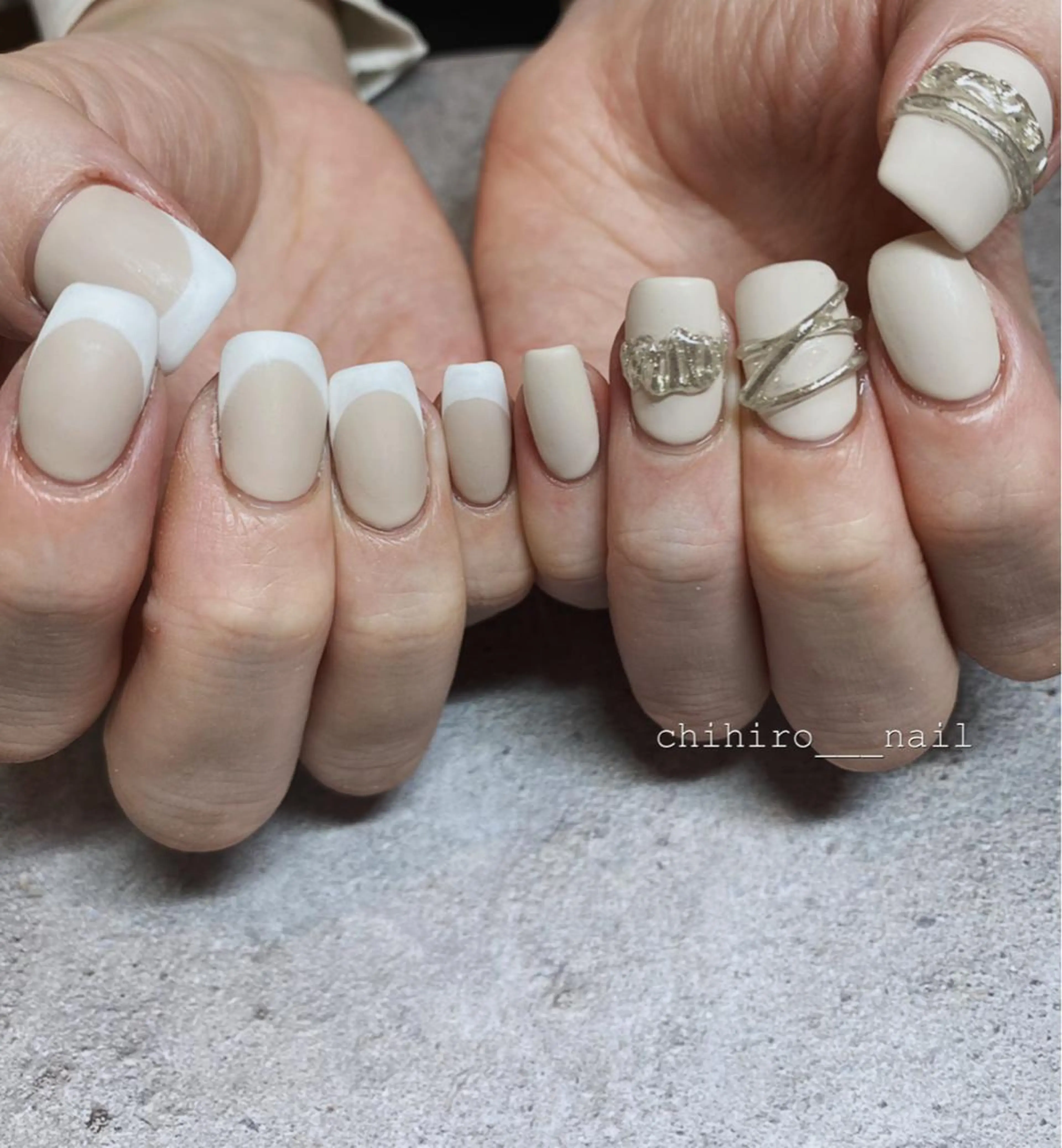 ミディアム カラー ネイル フレンチネイル ジェルネイル マットネイル ハンドネイル beauty salon ma'am所属・chihiro 小路ネイルのネイルデザイン