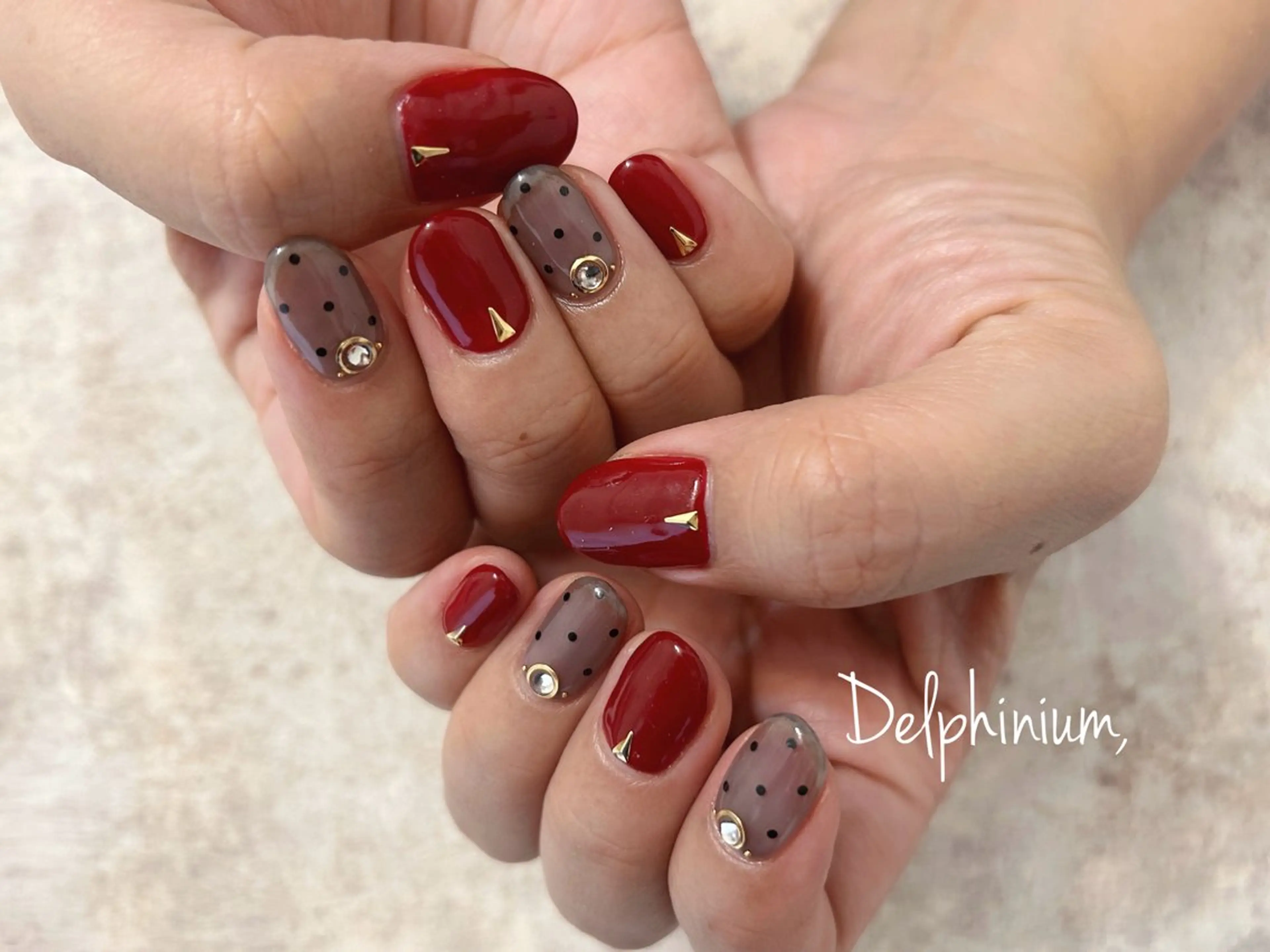 ネイル アートネイル ボルドー ジェルネイル ミラーネイル 持ち込み ハンドネイル 岡本 友恵のネイルデザイン