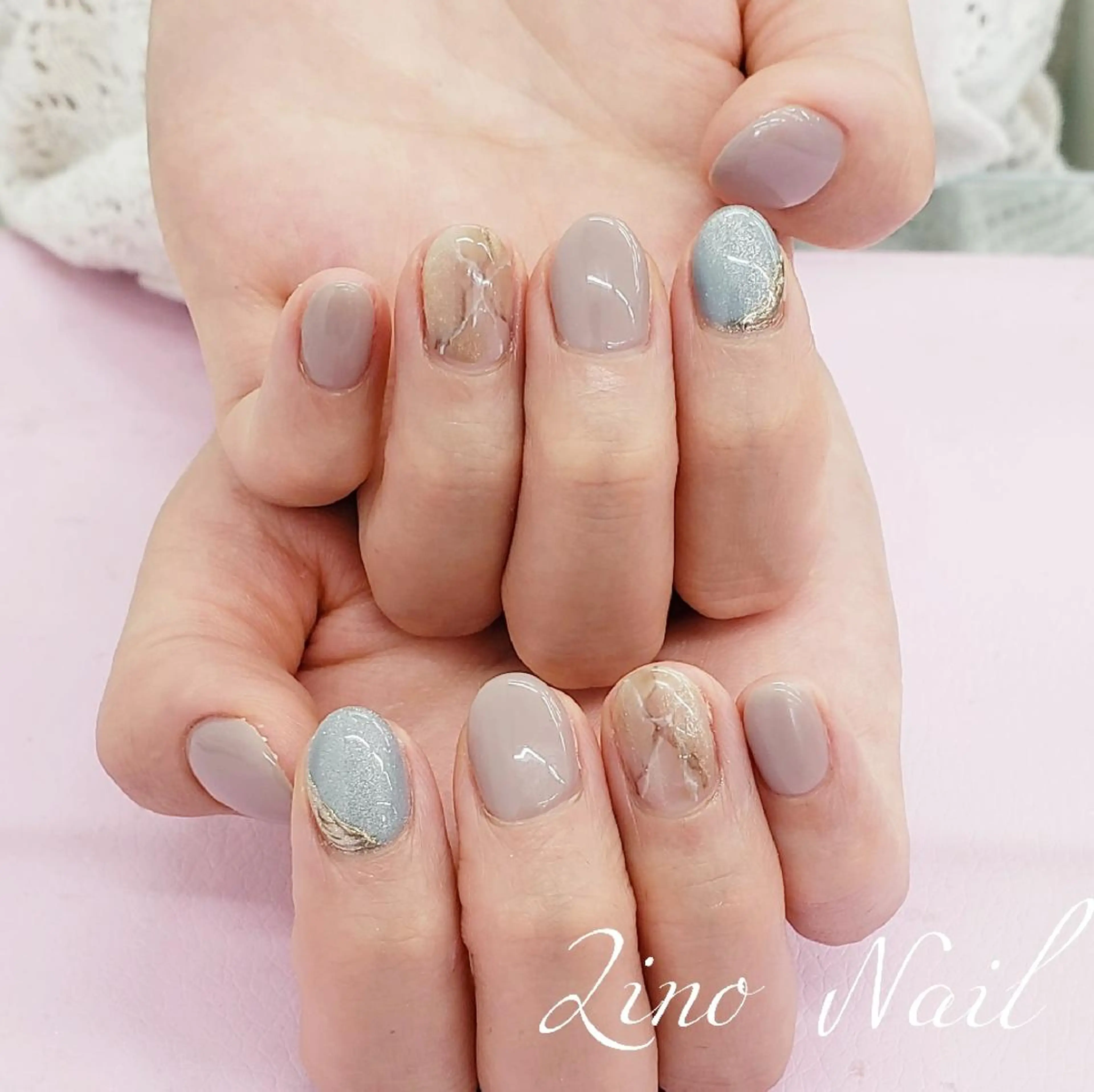 ネイル カジュアル ジェルネイル キラキラネイル マグネットネイル 大理石ネイル(マーブル) ハンドネイル Lino Nailのネイルデザイン