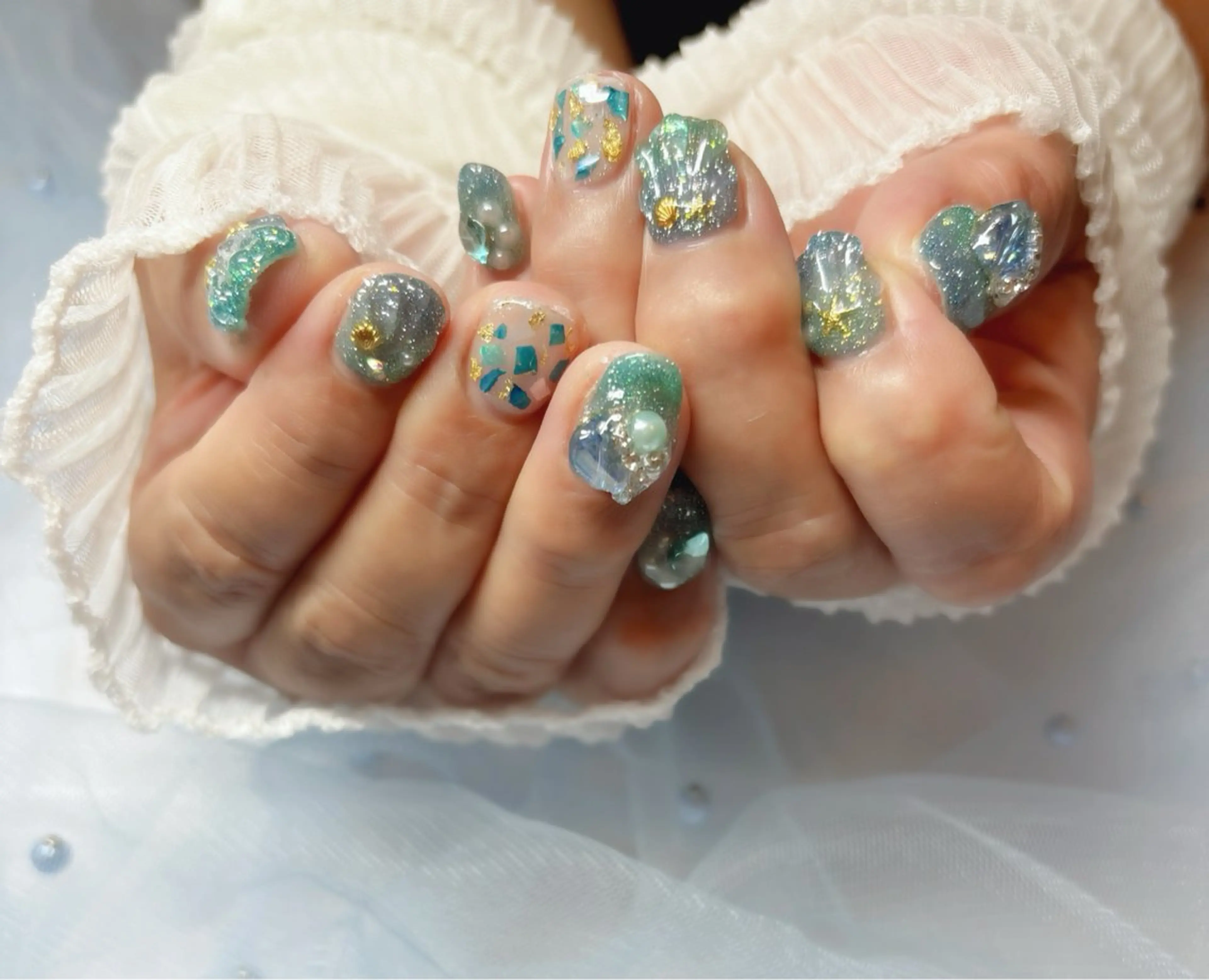 ネイル ブルー ハンドネイル Nail Salon macherieのネイルデザイン