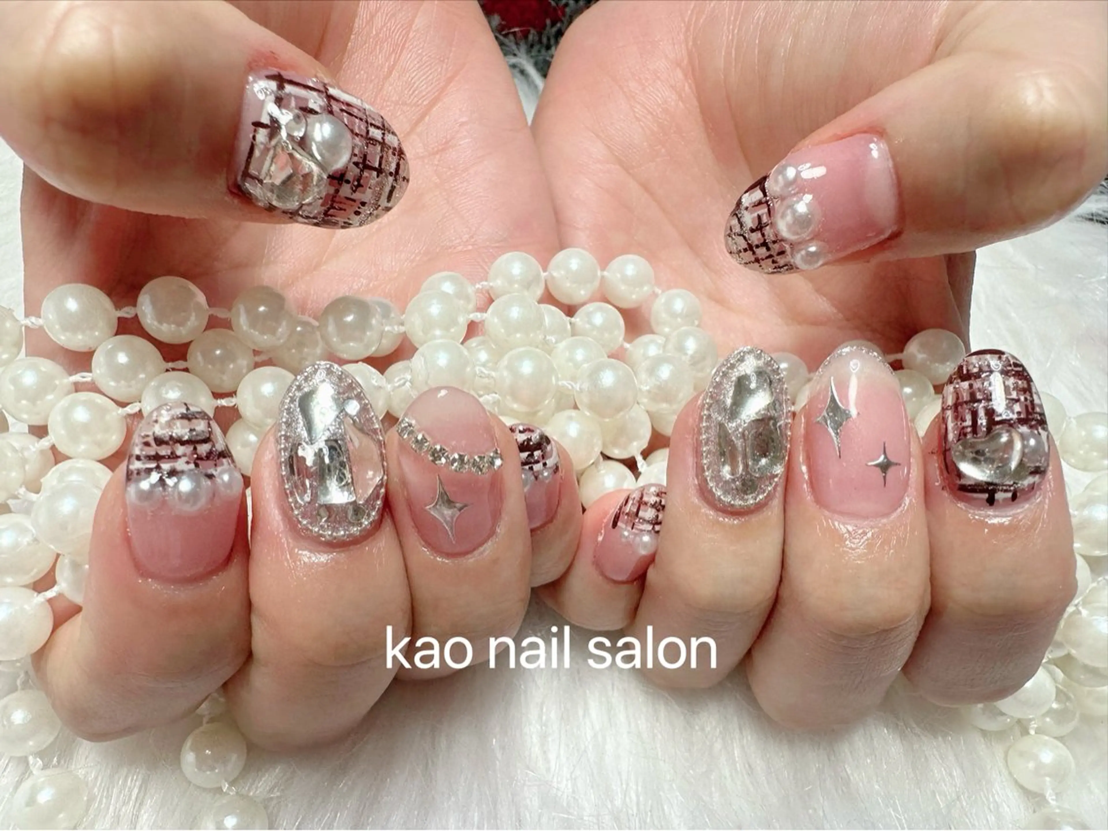 ネイル チークネイル 長さ出し フレンチネイル ジェルネイル ガラスフレンチ ハンドネイル kao nail マグネット/長さだしのネイルデザイン