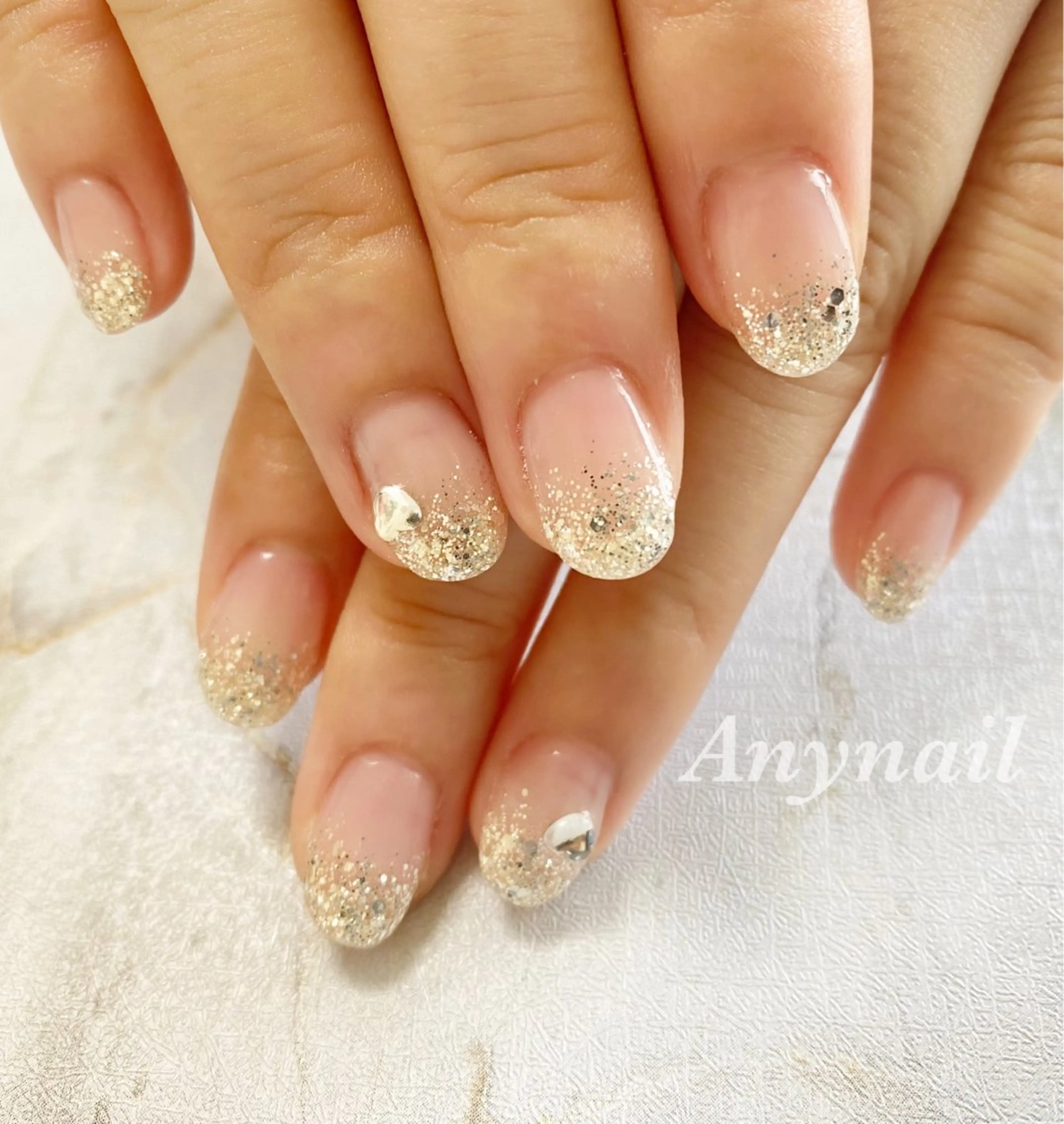 ネイル ブルー グラデーション ハート ラメ(グリッター) ラメグラデーション 岩澤 恵子のネイルデザイン