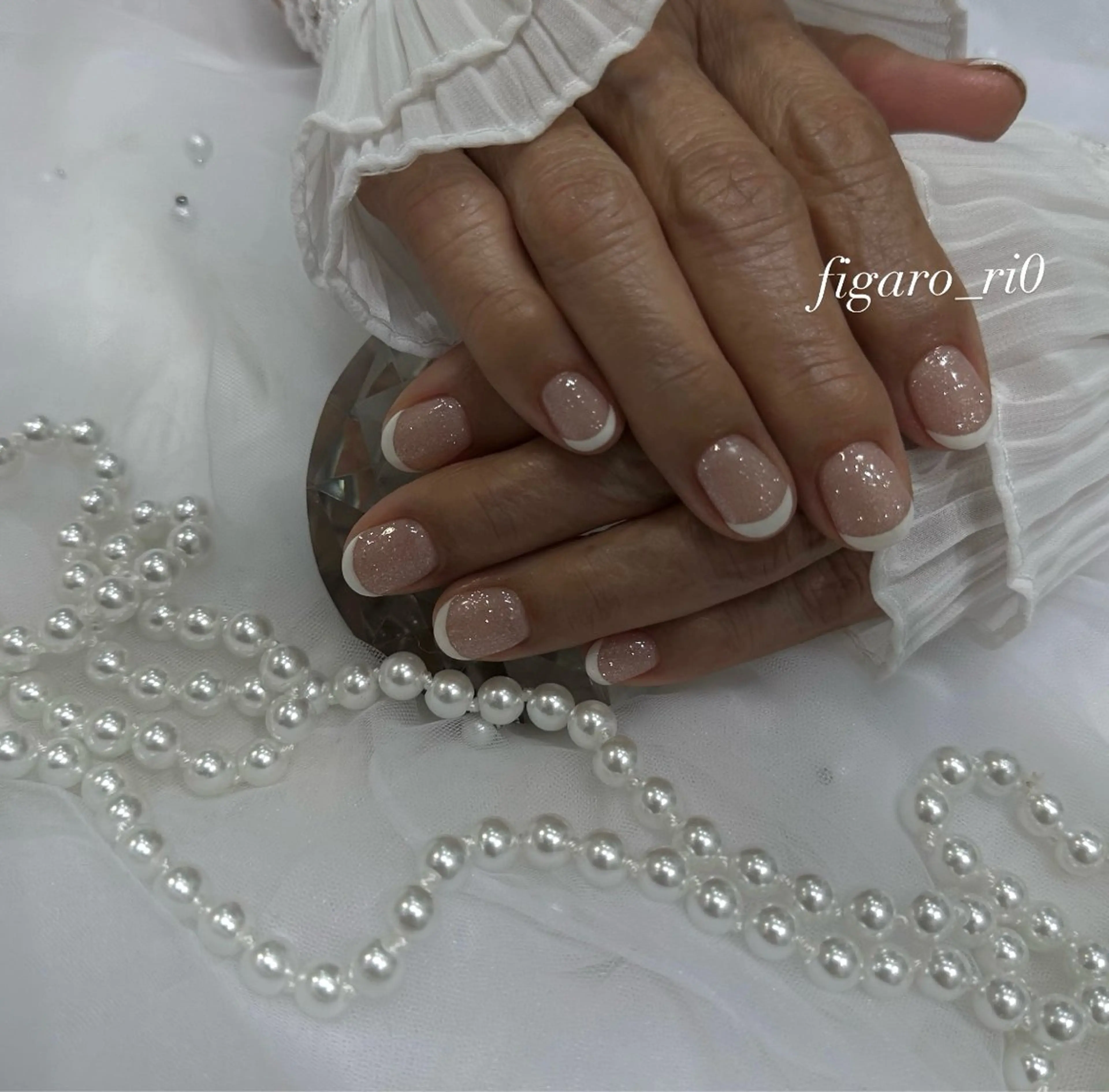 ネイル フラッシュネイル フレンチネイル ピンク ピンクベージュ ハンドネイル Charme by figaro Rioのネイルデザイン