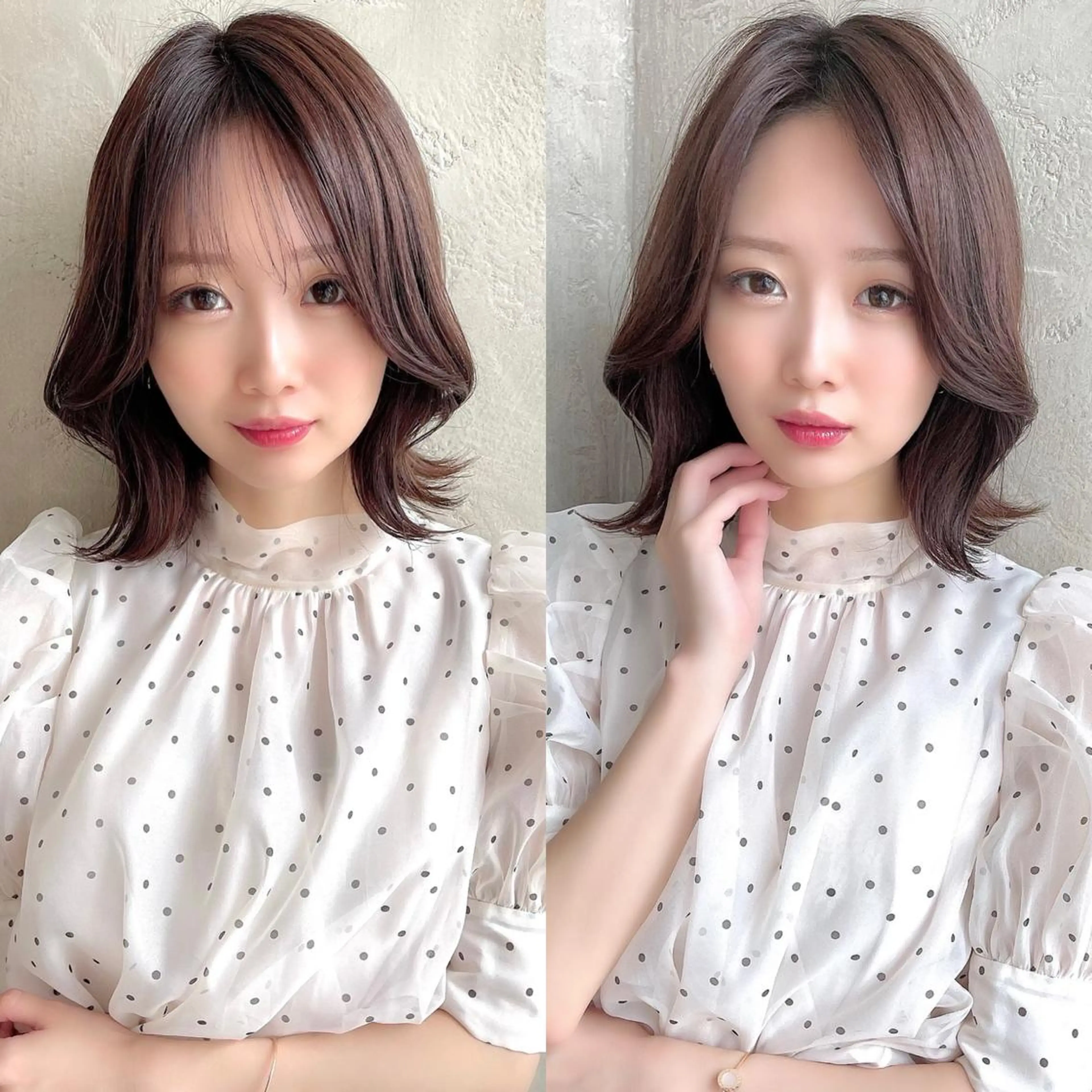 ミディアム カラー ヘアアレンジ イルミナカラー くびれヘア 顔周りカット 髪質改善 韓国風ヘア カット トリートメント ヘアセット 日本一の小顔カット/ ボブ/顔周り/韓国のヘアスタイル