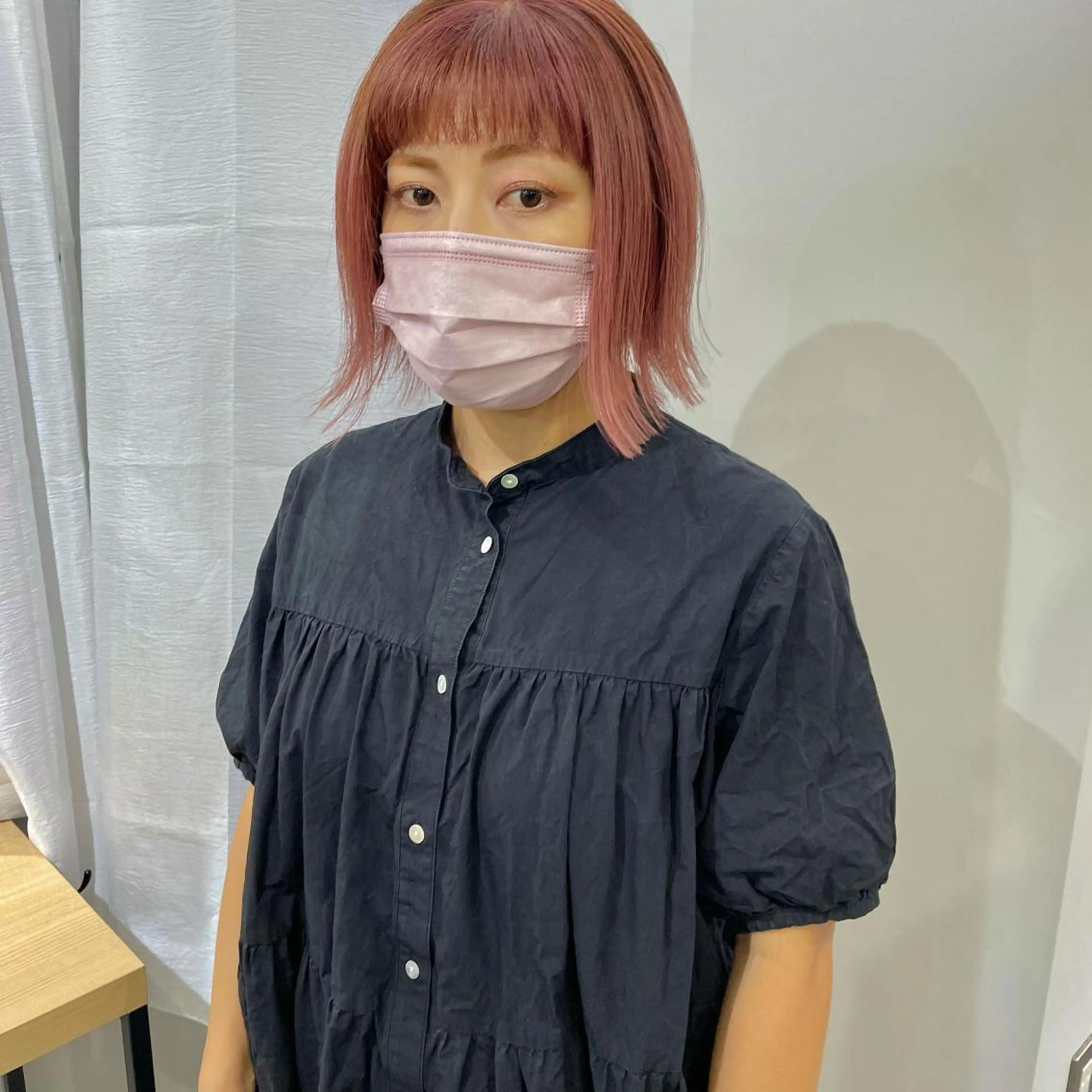 ショート カラー 切りっぱなしボブ ピンクカラー ボブ パーマ＊ 顔まわり似合わせのヘアスタイル