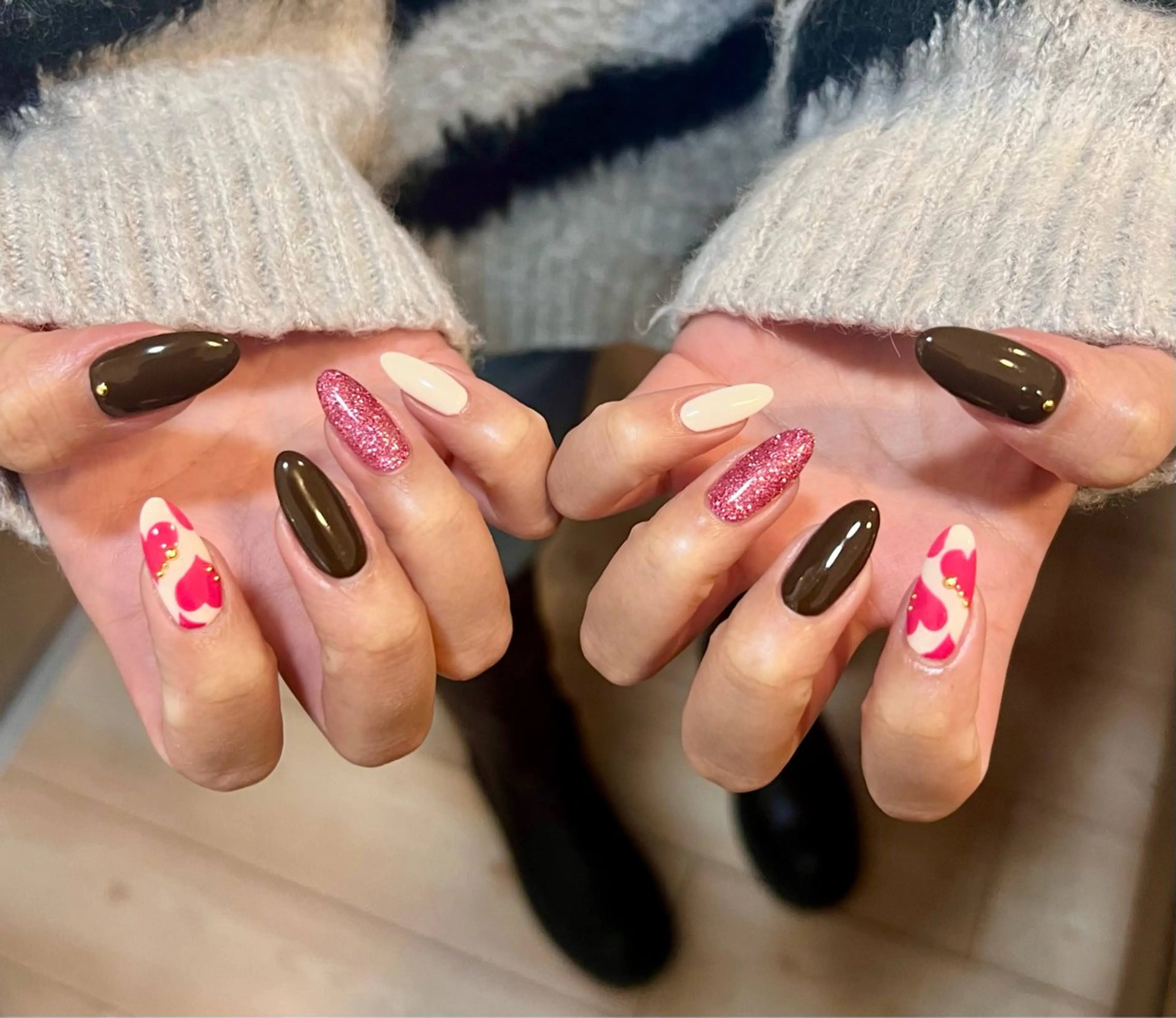 ネイル ハート ピンク シンプルネイル バレンタイン いちじゅう あおいのネイルデザイン