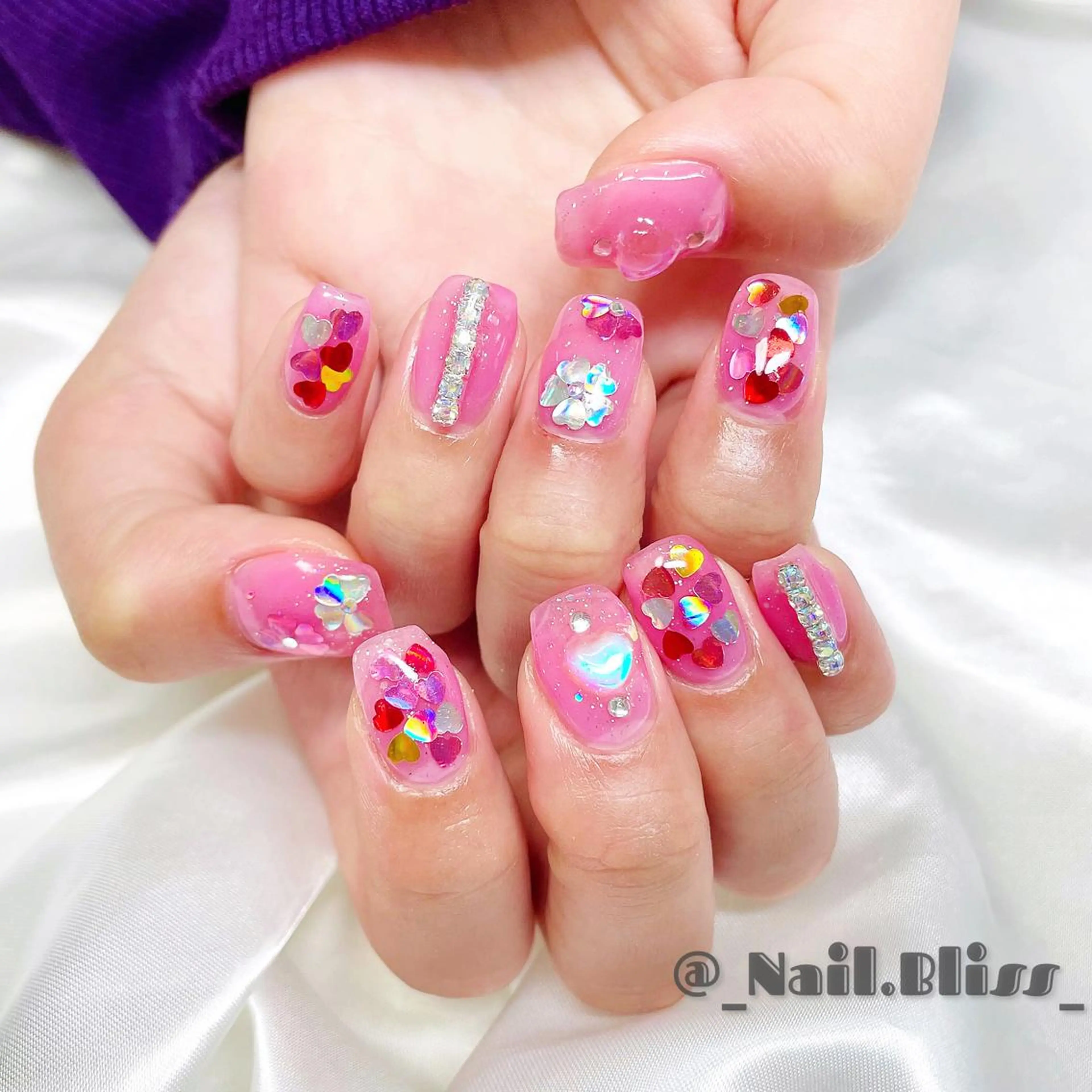 ネイル 桜ネイル ハート ハンドネイル NAIL BLISSのネイルデザイン