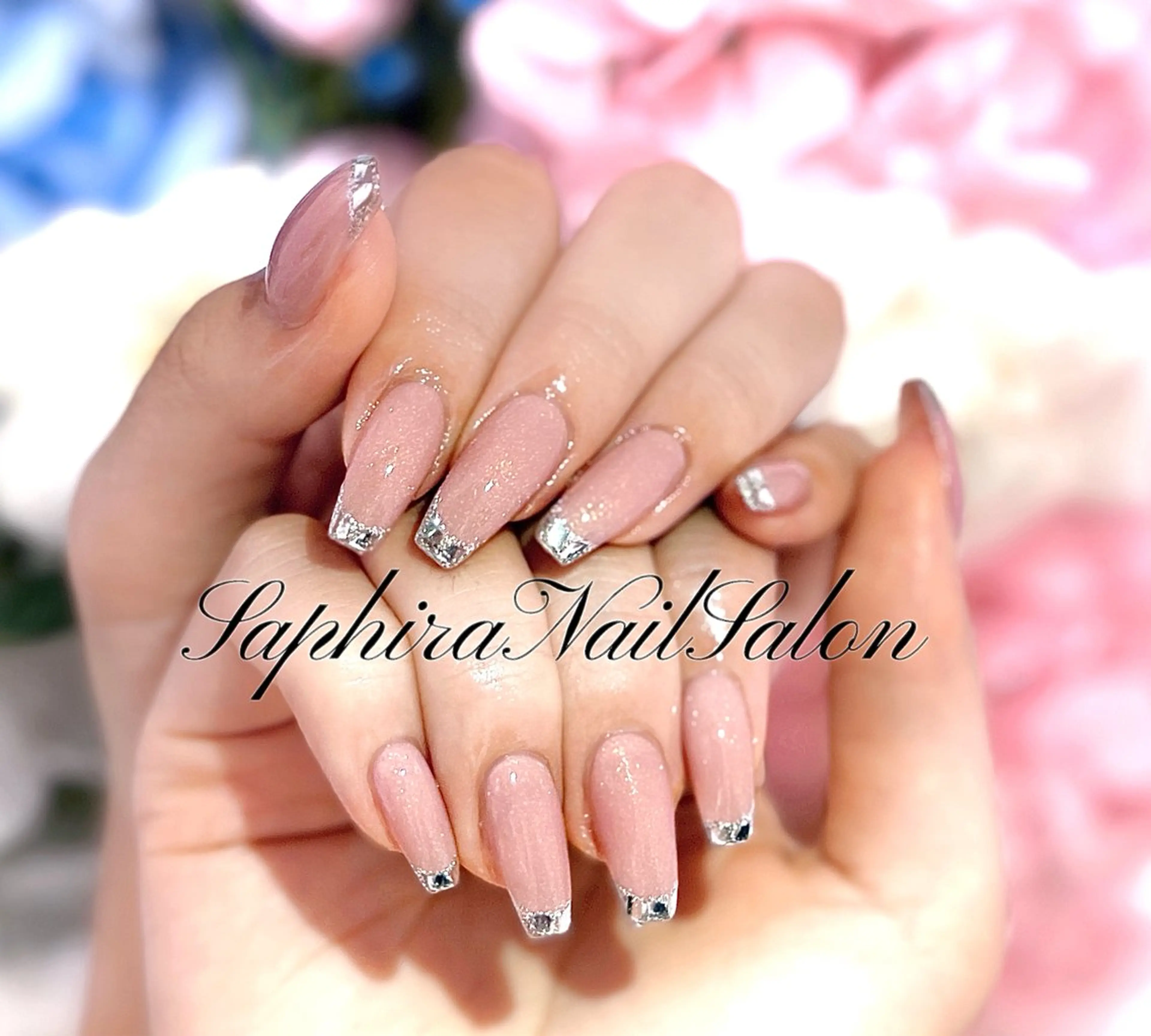 【チップ長さ出し】キラキラガラスフレンチ(2個パーツ付き)の写真