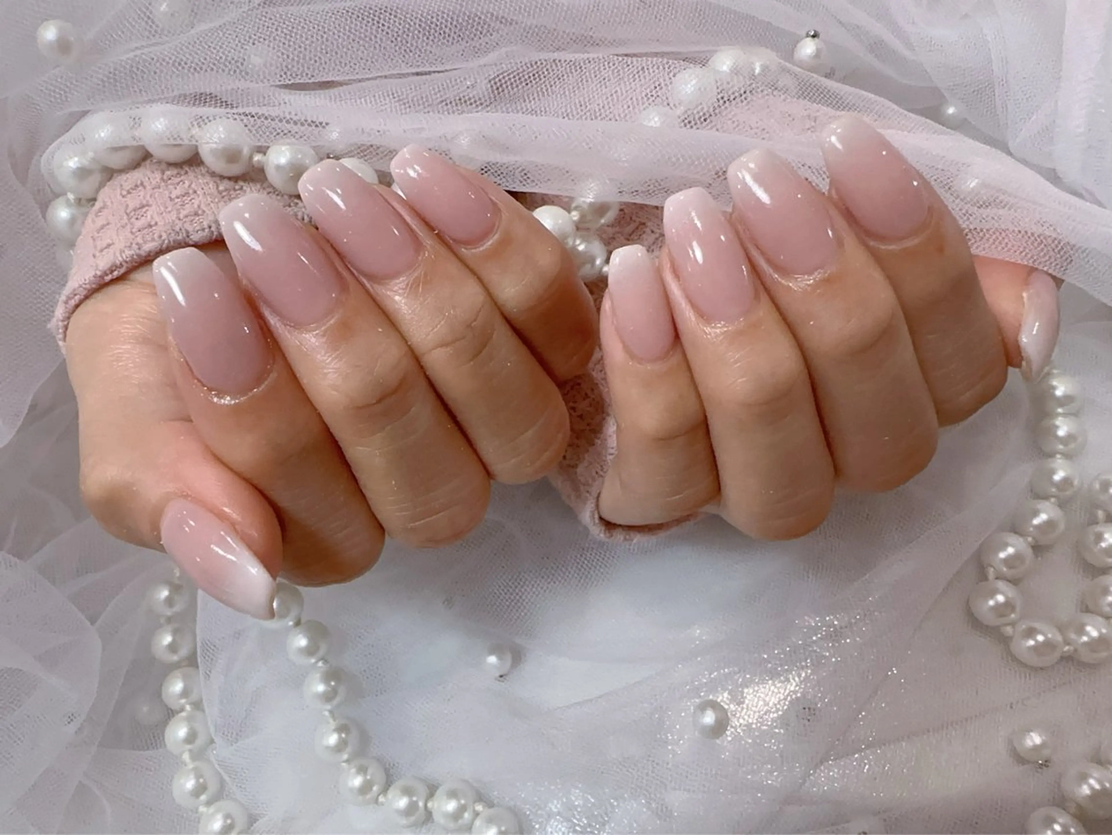 ネイル アートネイル フラッシュネイル フレンチネイル ジェルネイル ガラスフレンチ ハンドネイル You&Me Miyuのネイルデザイン