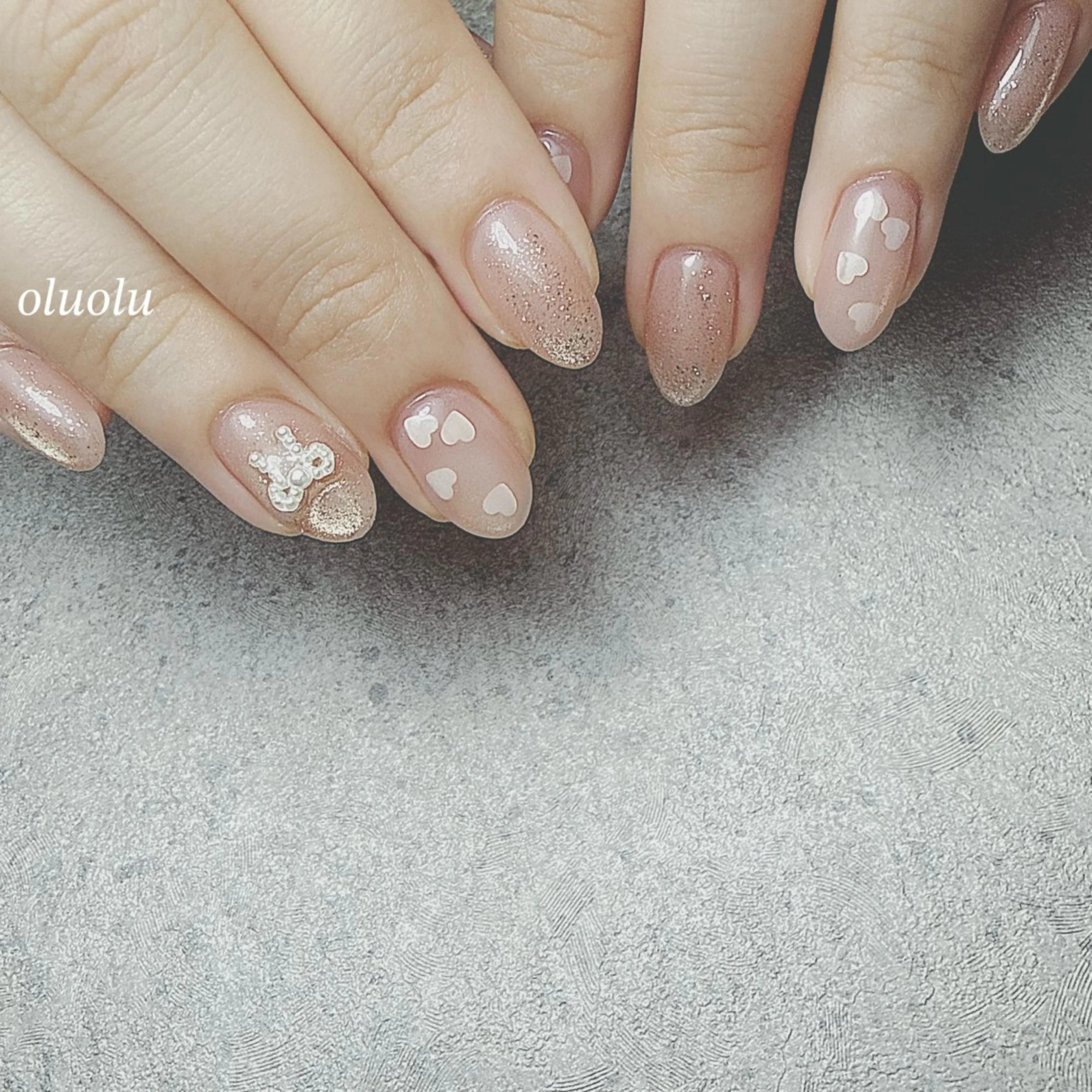 ネイル ハート リボン ハンドネイル 大村 紬華のネイルデザイン