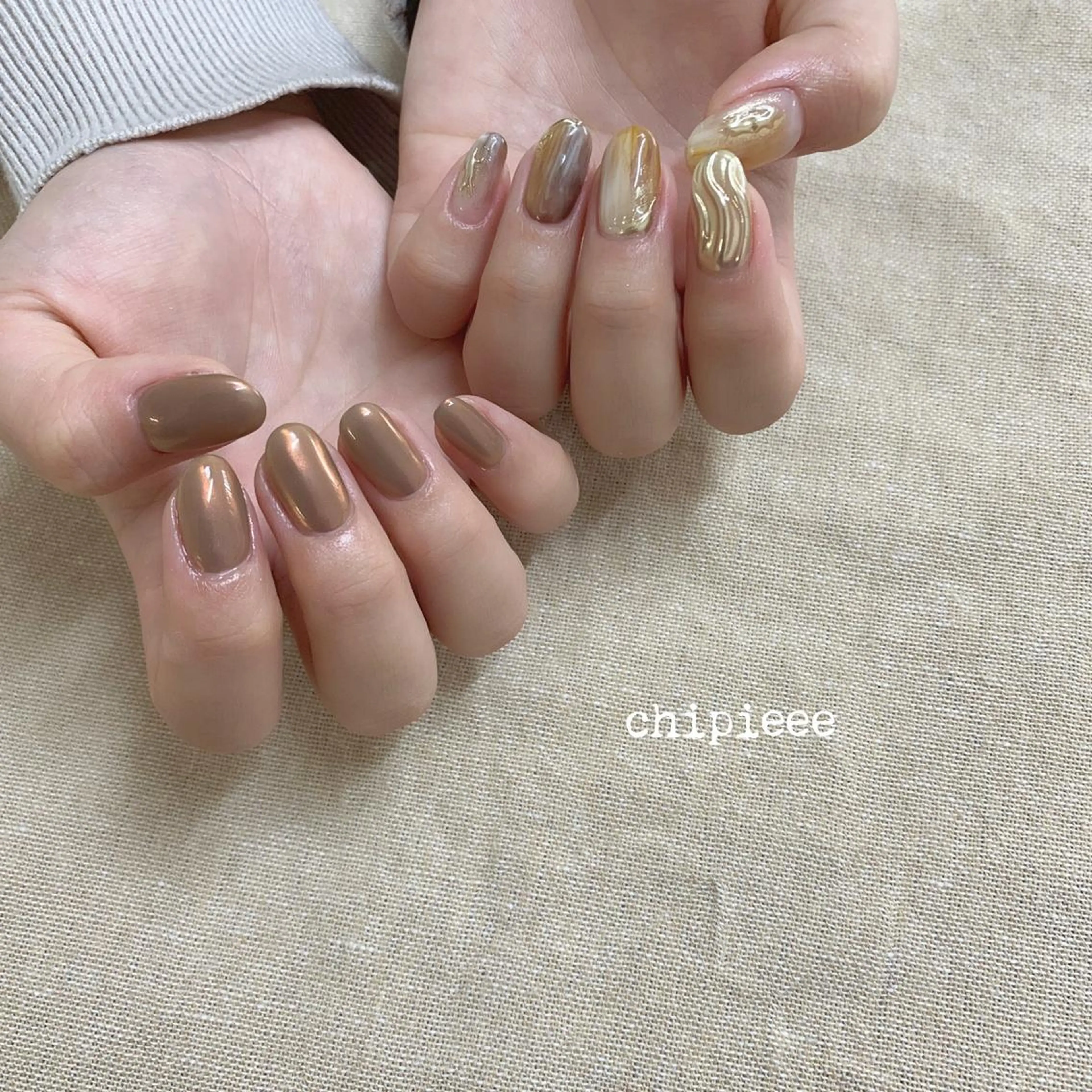 ネイル べっ甲ネイル ブラウン 大理石ネイル(マーブル) ミラーネイル ニュアンスネイル charme所属・. SHIORIのネイルデザイン