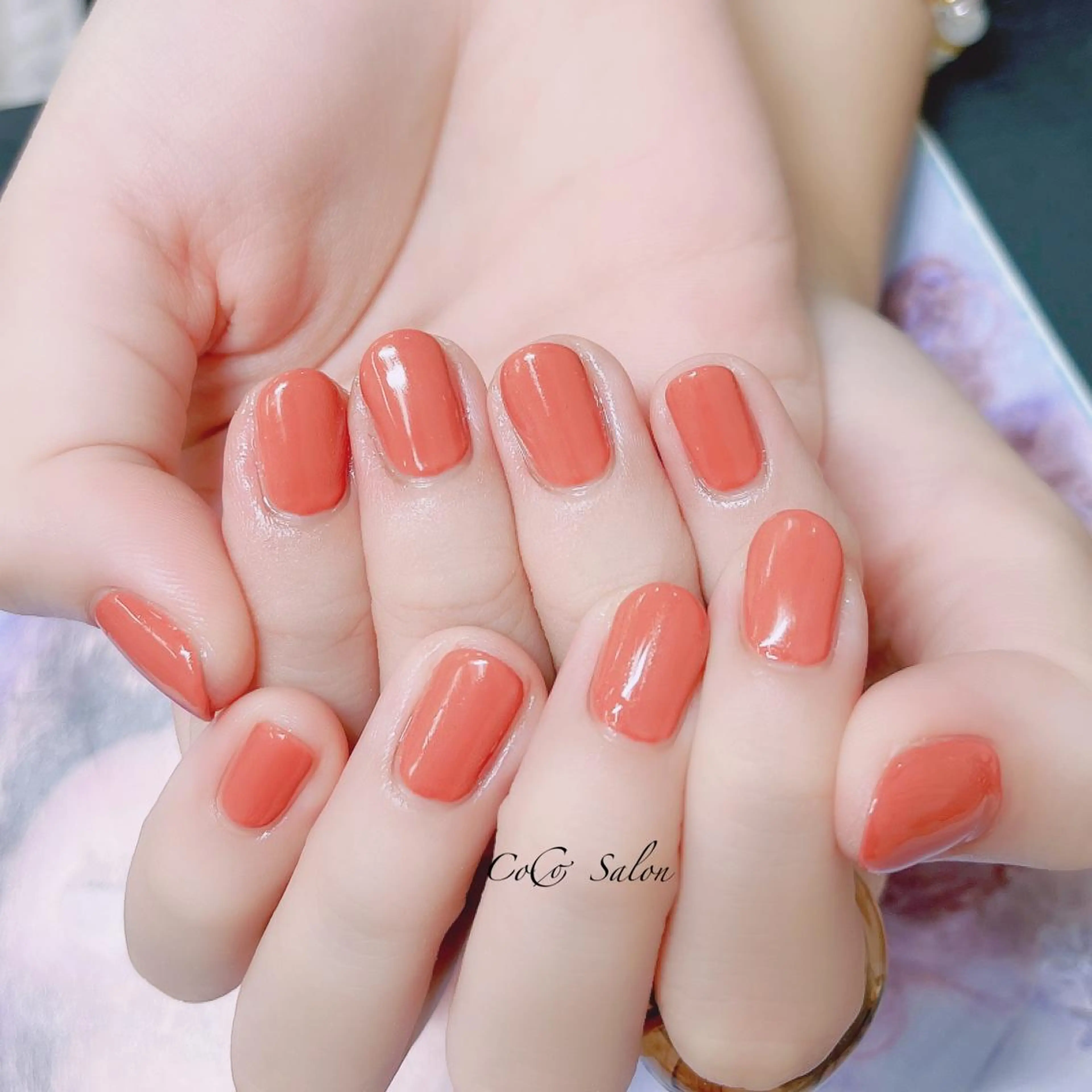 ネイル 長さ出し ジェルネイル オフィスネイル ワンカラーネイル オレンジ CoCoSalon ネイル/まつ毛予約のネイルデザイン