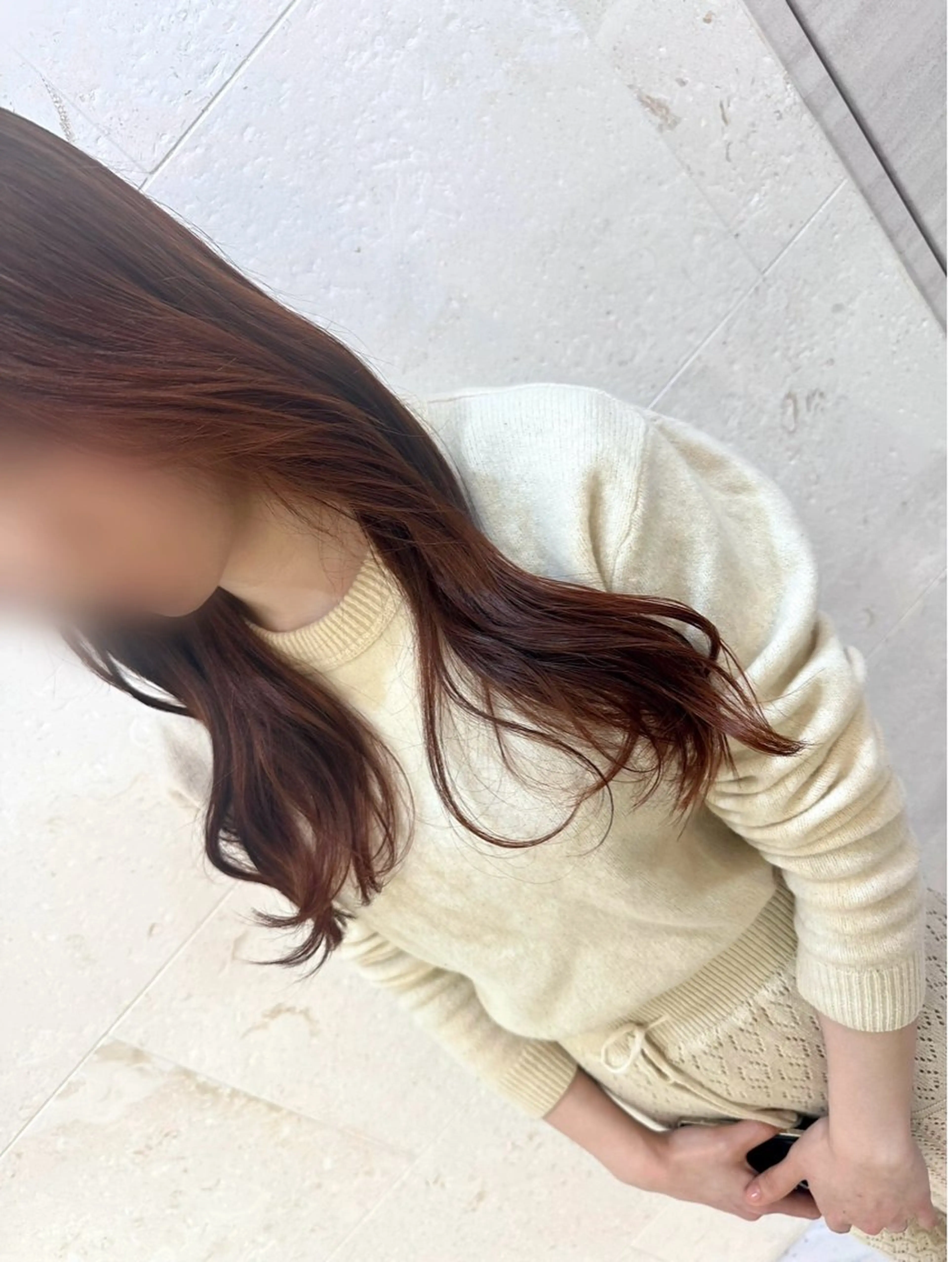 ロング カラー オレンジ ヘアカラー 安田 柚月のヘアスタイル