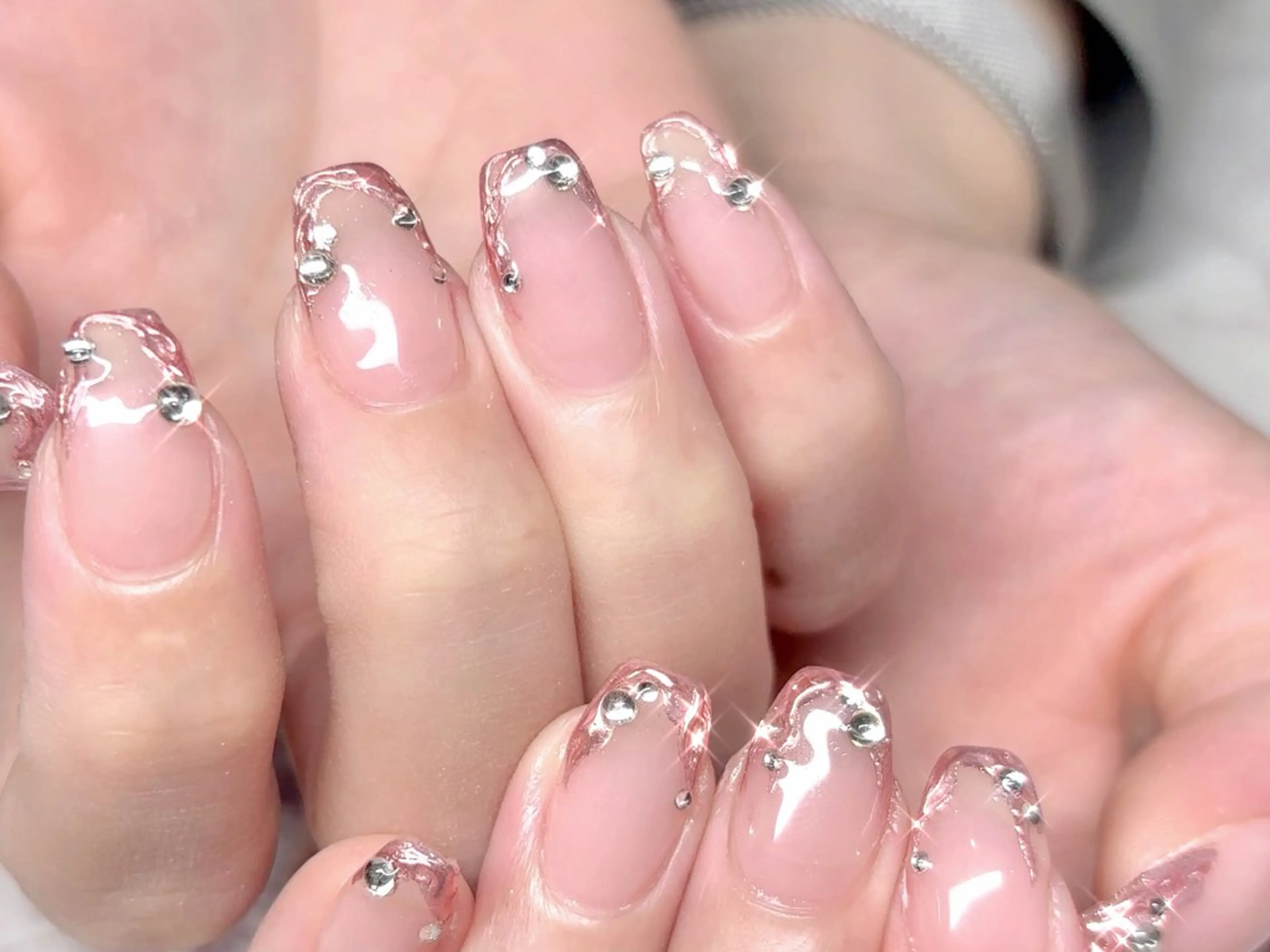 ネイル フレンチネイル ミラーネイル ニュアンスネイル ピンク ハンドネイル macoto ネイル/渋谷のネイルデザイン