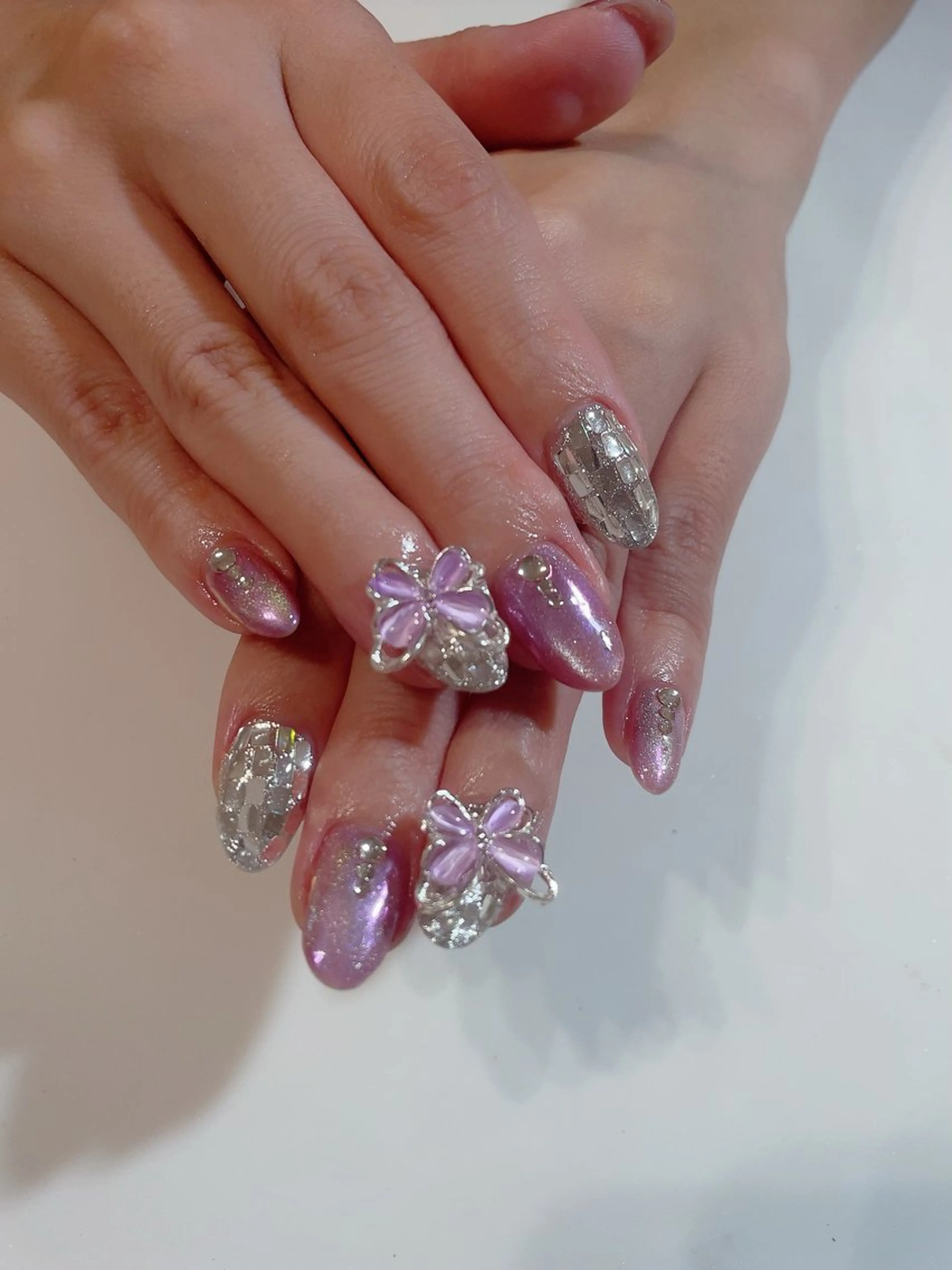 ネイル オーロラネイル ミラーネイル ピンク ハンドネイル * haruのネイルデザイン