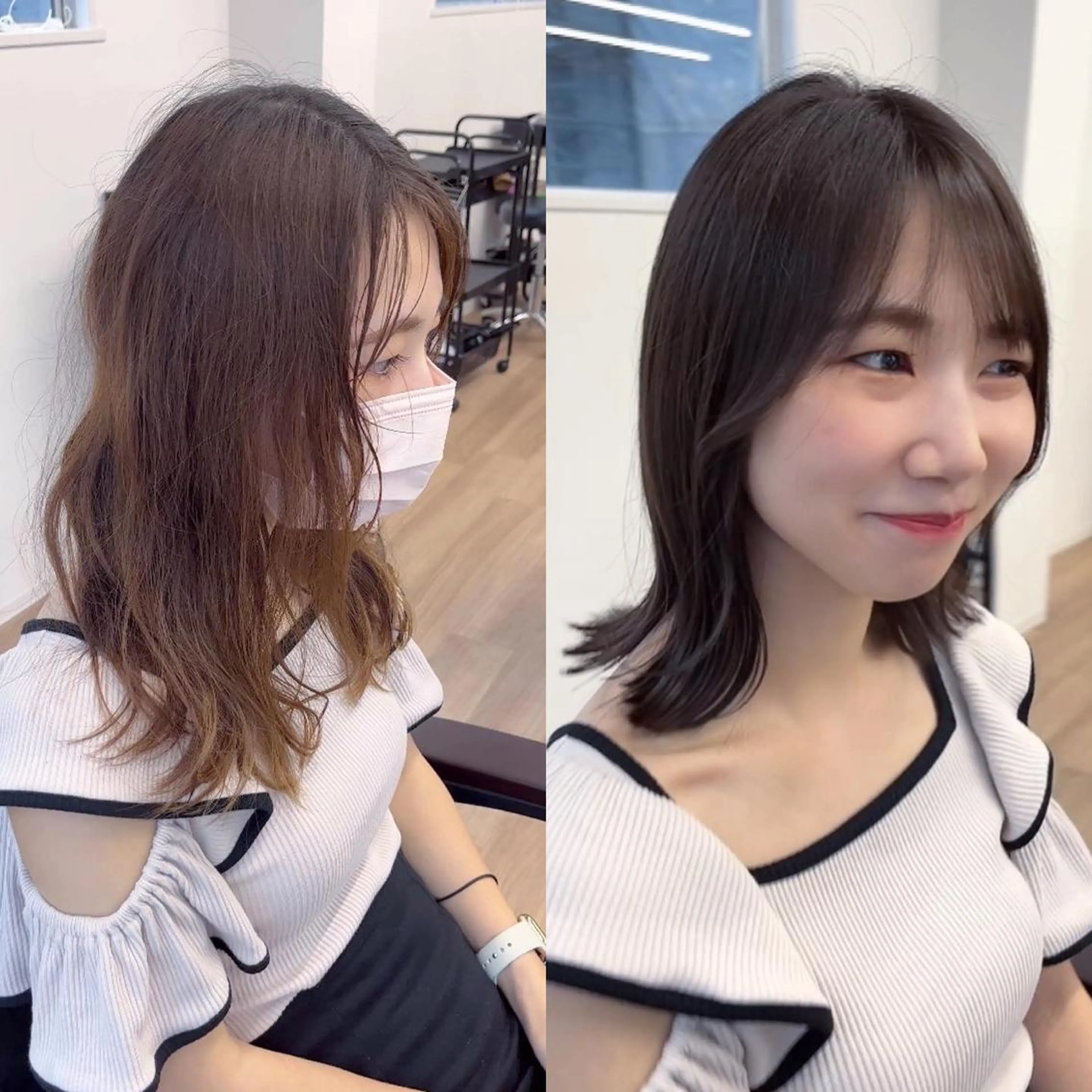 ミディアム カラー パーマ ヘアアレンジ メンズ キッズ ネイル マツエク・マツパ アイブロウ メンズインナーカラー メンズ韓国風 黒髪 ブルーカラー ブルーブラック 武田涼レイヤーカット 髪質改善×縮毛矯正のヘアスタイル