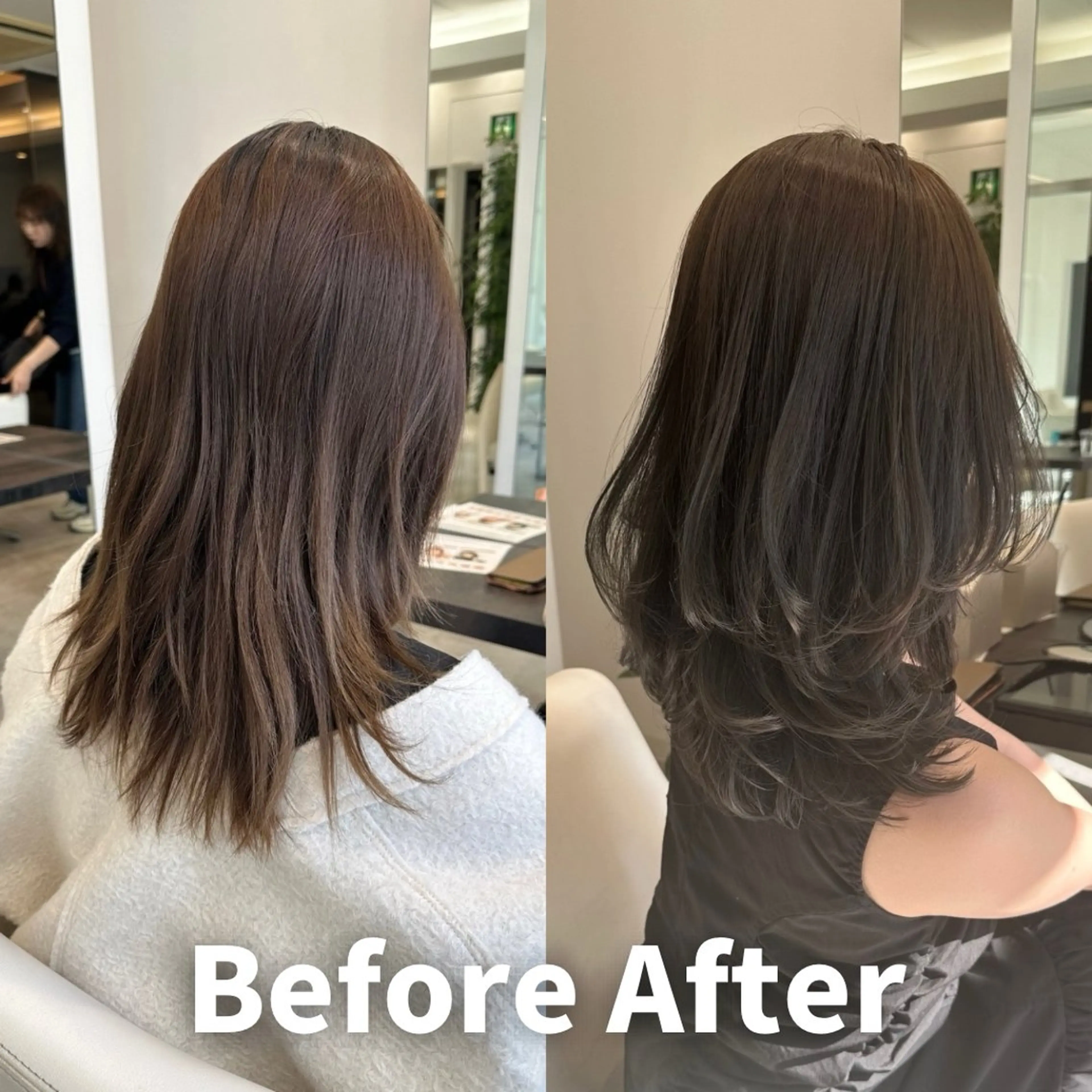 セミロング カラー カット ヘアカラー トリートメント ✨大人韓国レイヤー ✨吉原 潤✨のヘアスタイル