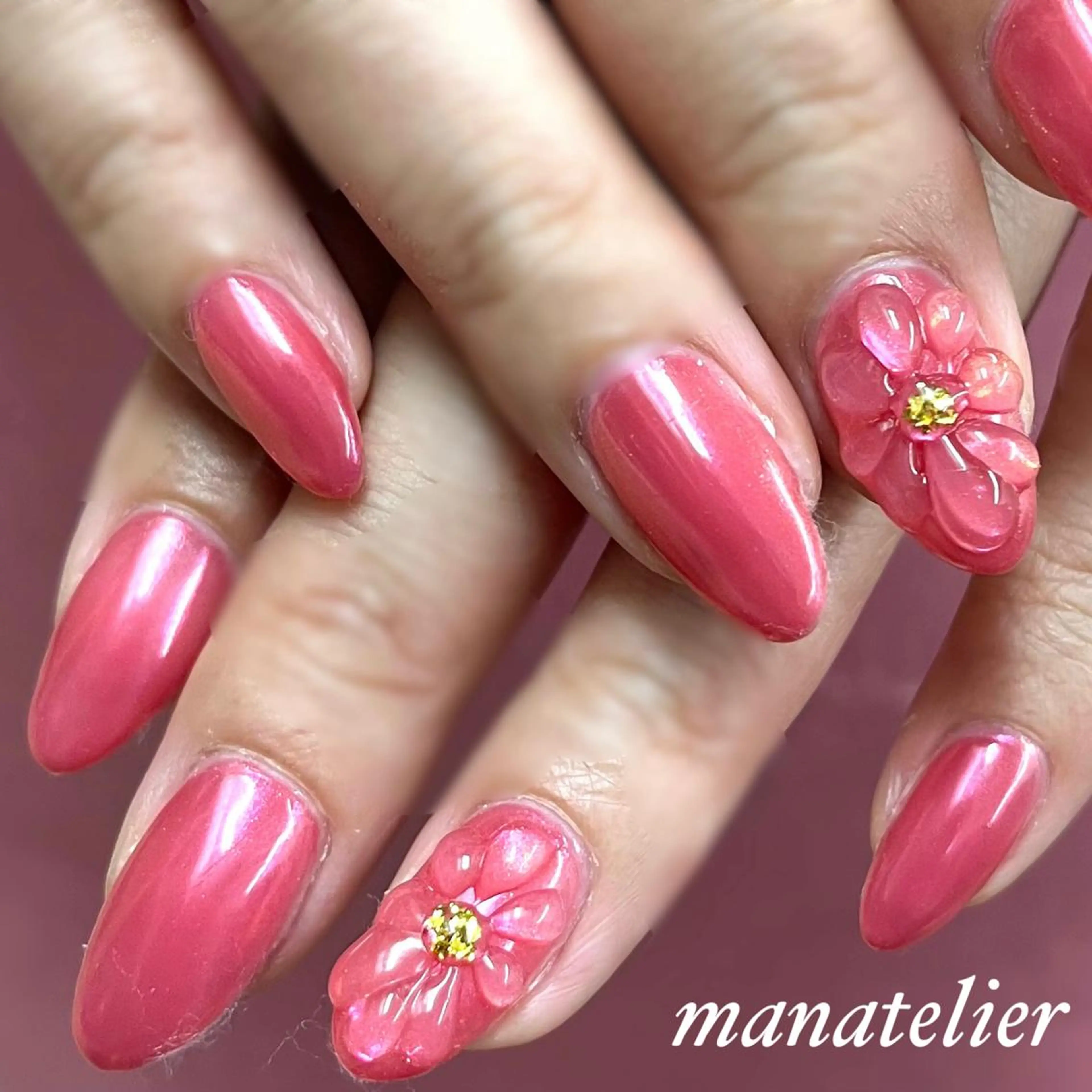 ネイル フラワーネイル ミラーネイル ぷっくりネイル ハンドネイル manatelier マナトリエのネイルデザイン