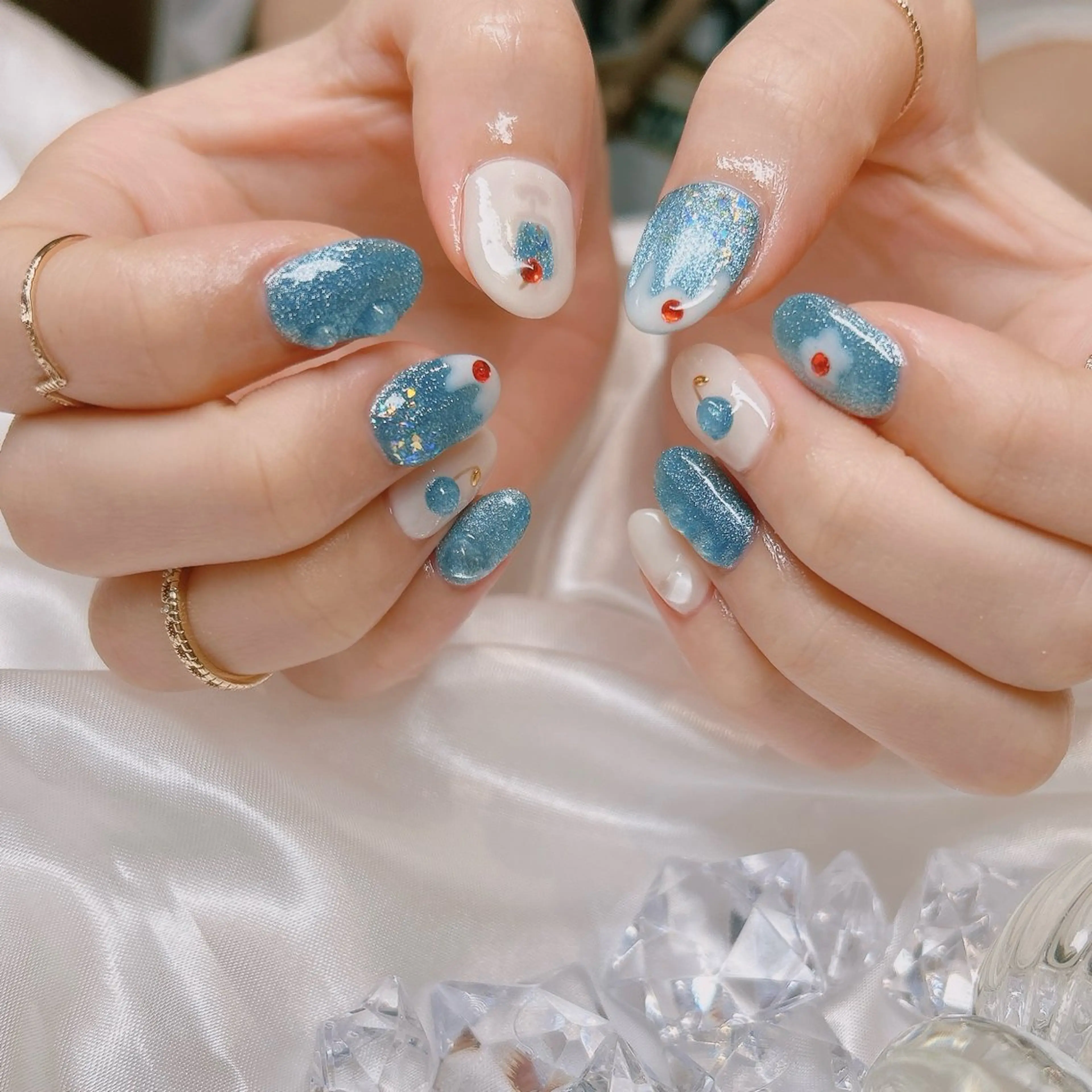 ネイル ブルー ハンドネイル junna のぞいてねのネイルデザイン