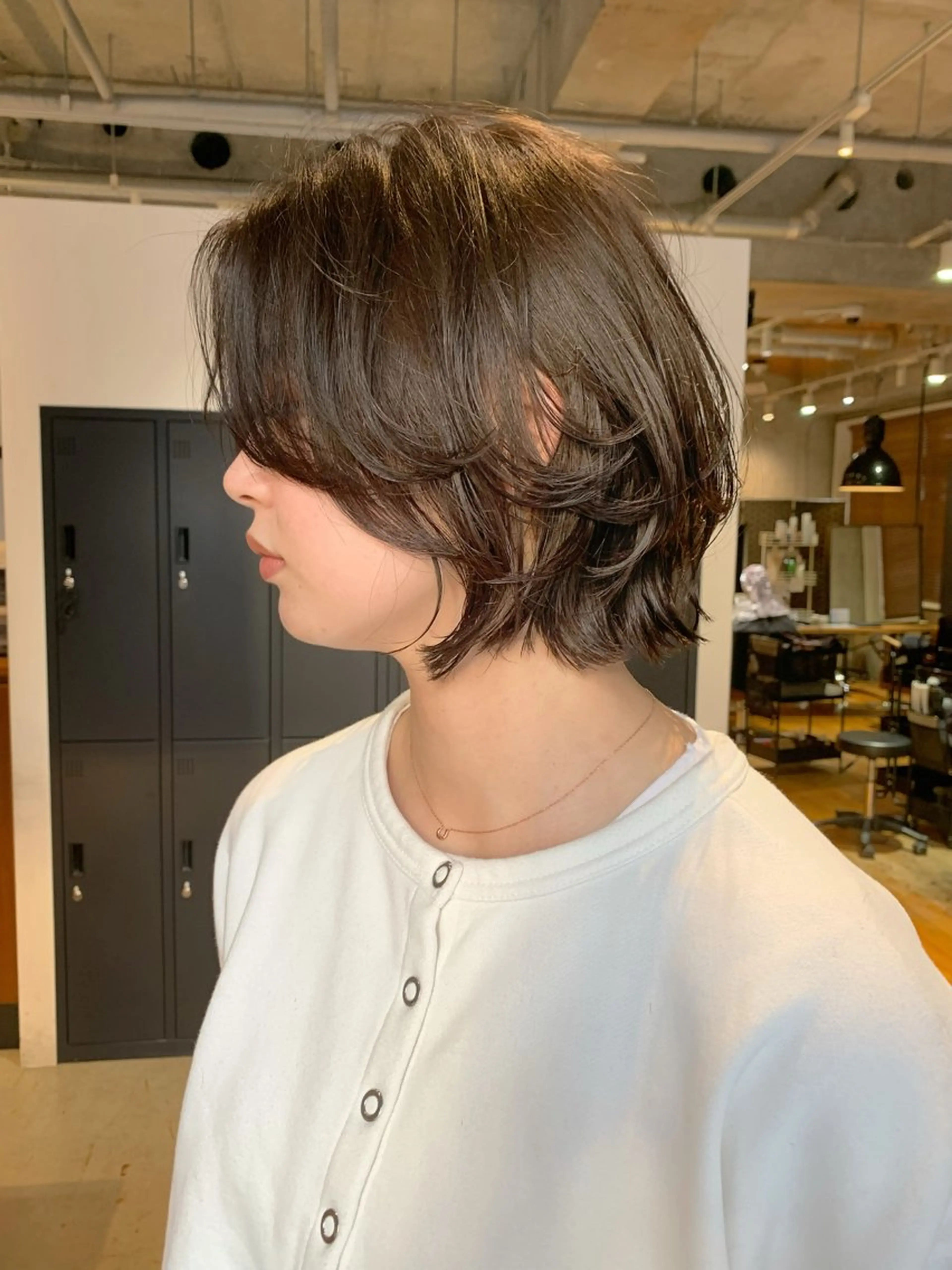 ミディアム カラー 川崎ショート　ボブ 朝ラクパーマ横山大樹のヘアスタイル