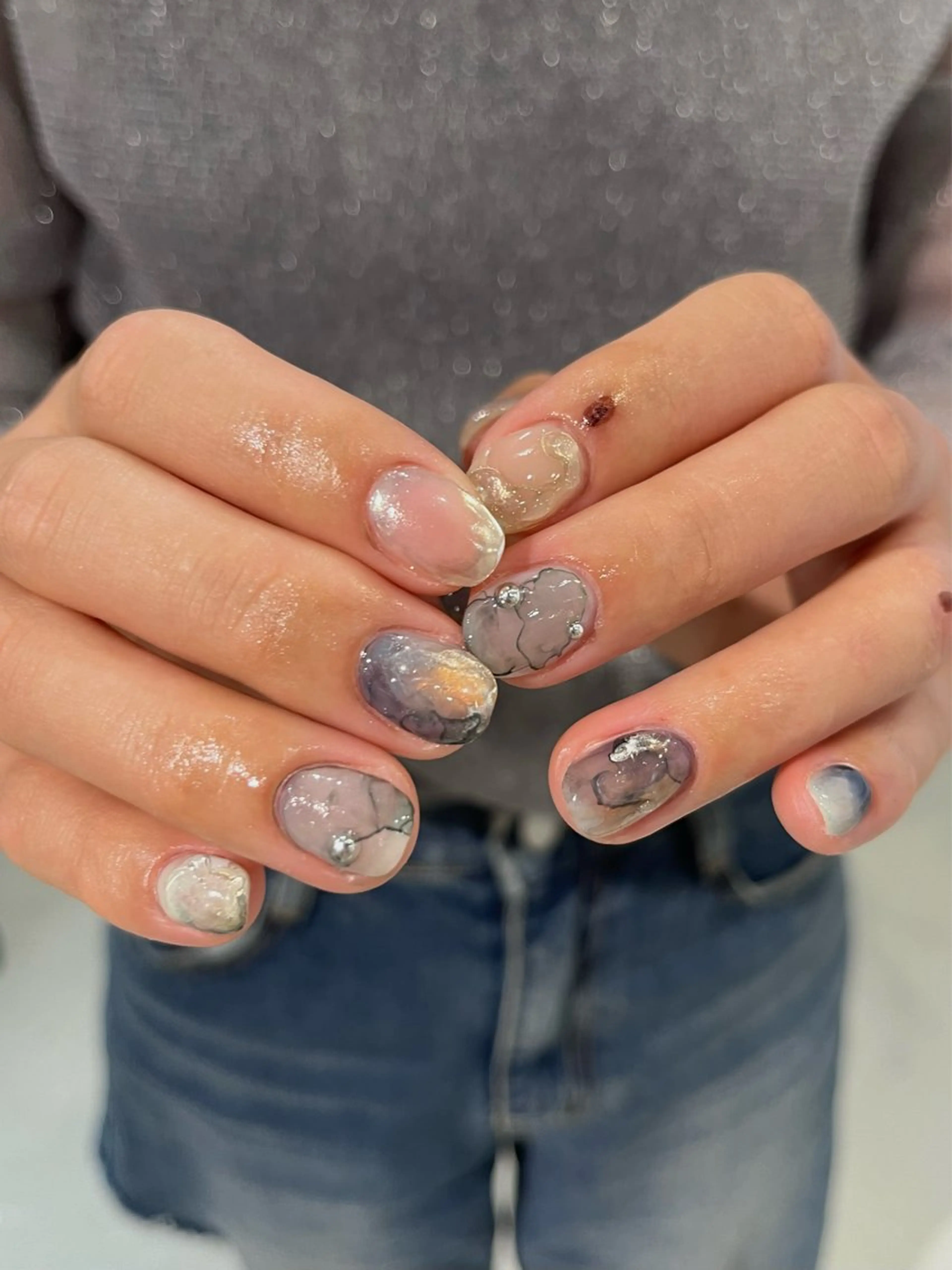 ネイル ブルー ハンドネイル LETTER_& SAKIのネイルデザイン