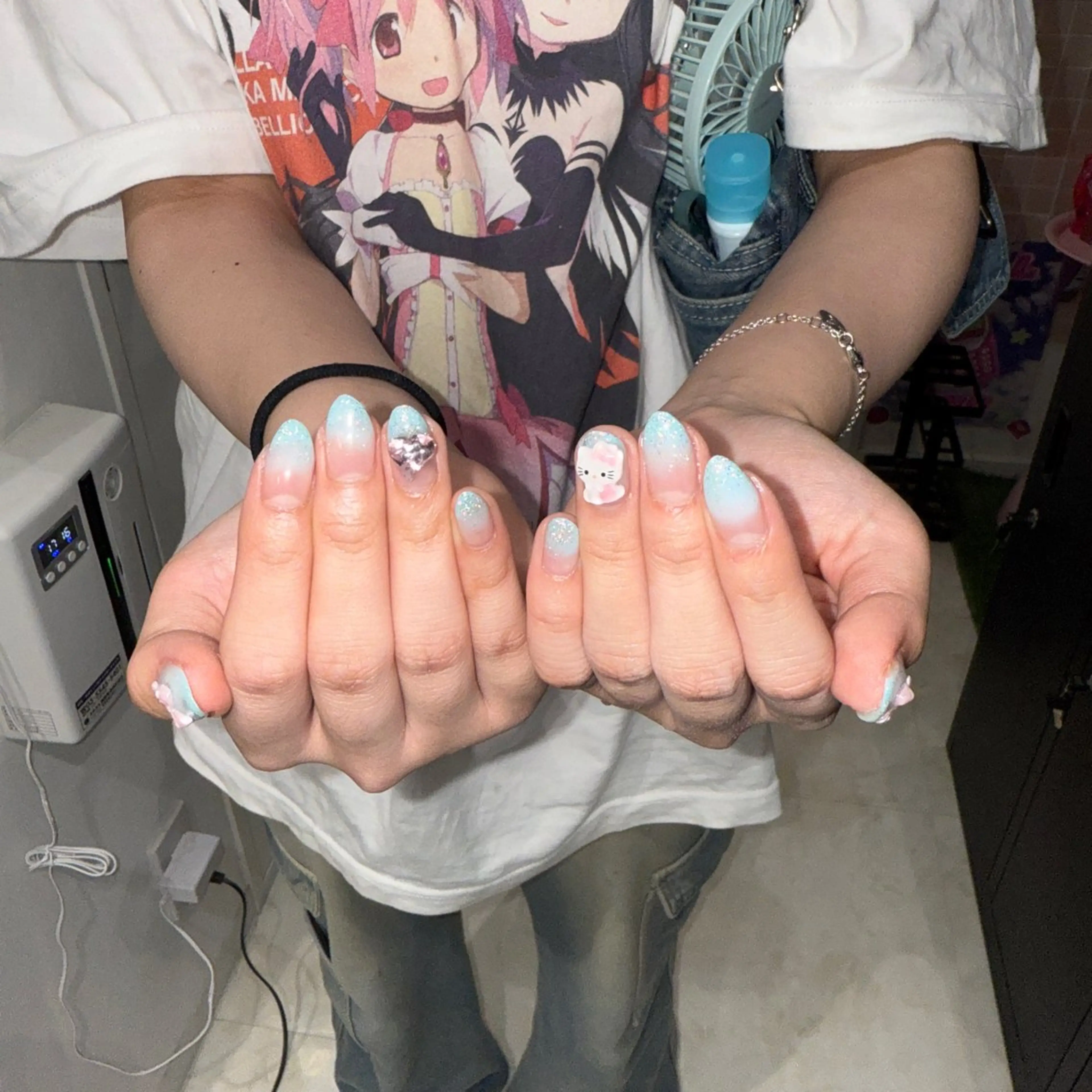 ネイル ハート キラキラネイル 水色 MODA みうのネイルデザイン