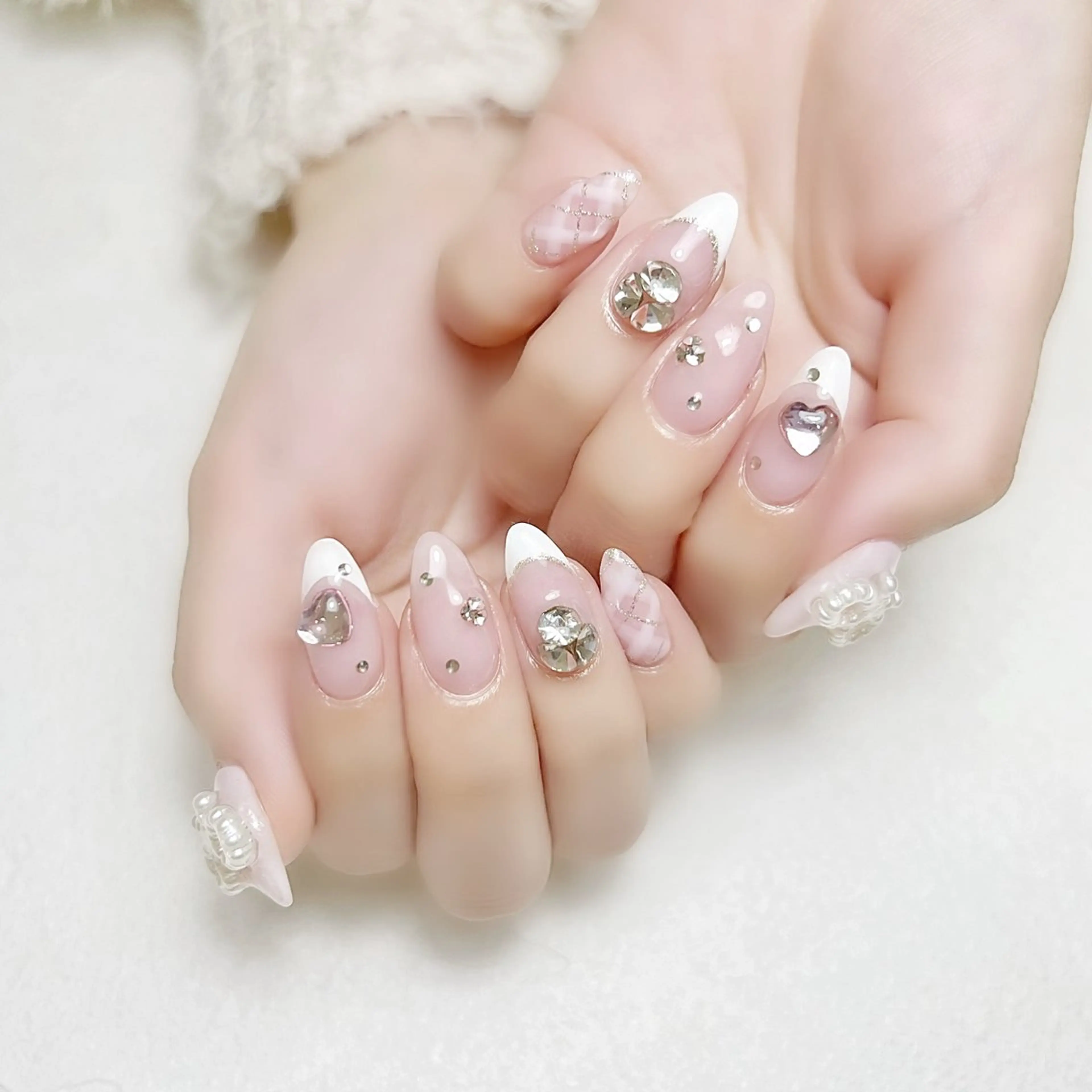 ネイル フレンチネイル ガーリー ハート ラメ(グリッター) ピンク rouse nail RISATOのネイルデザイン