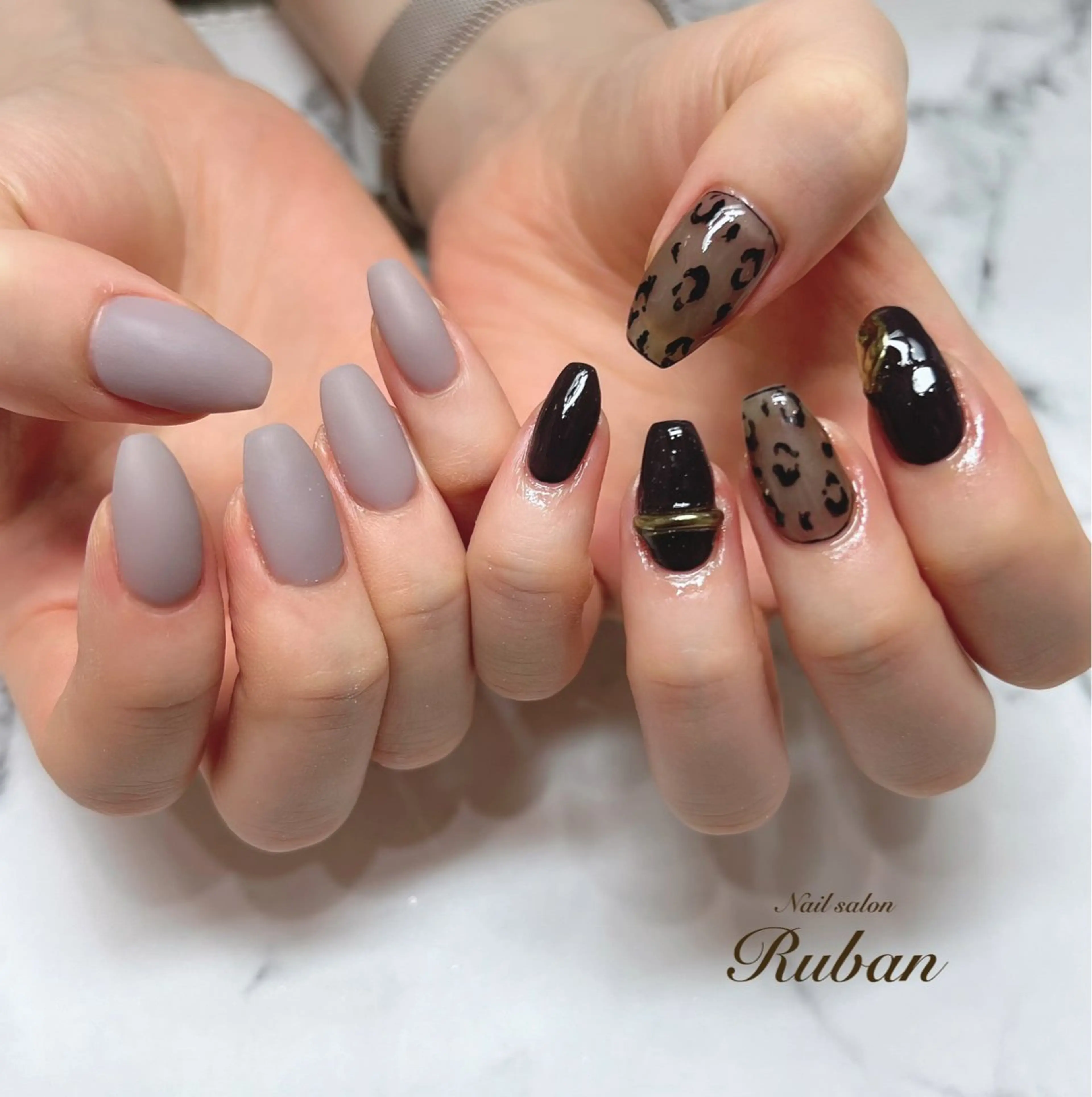 ネイル アニマル柄 アートネイル 長さ出し マットネイル 持ち込み Nail salon Ruban所属・Nail salon Rubanのネイルデザイン