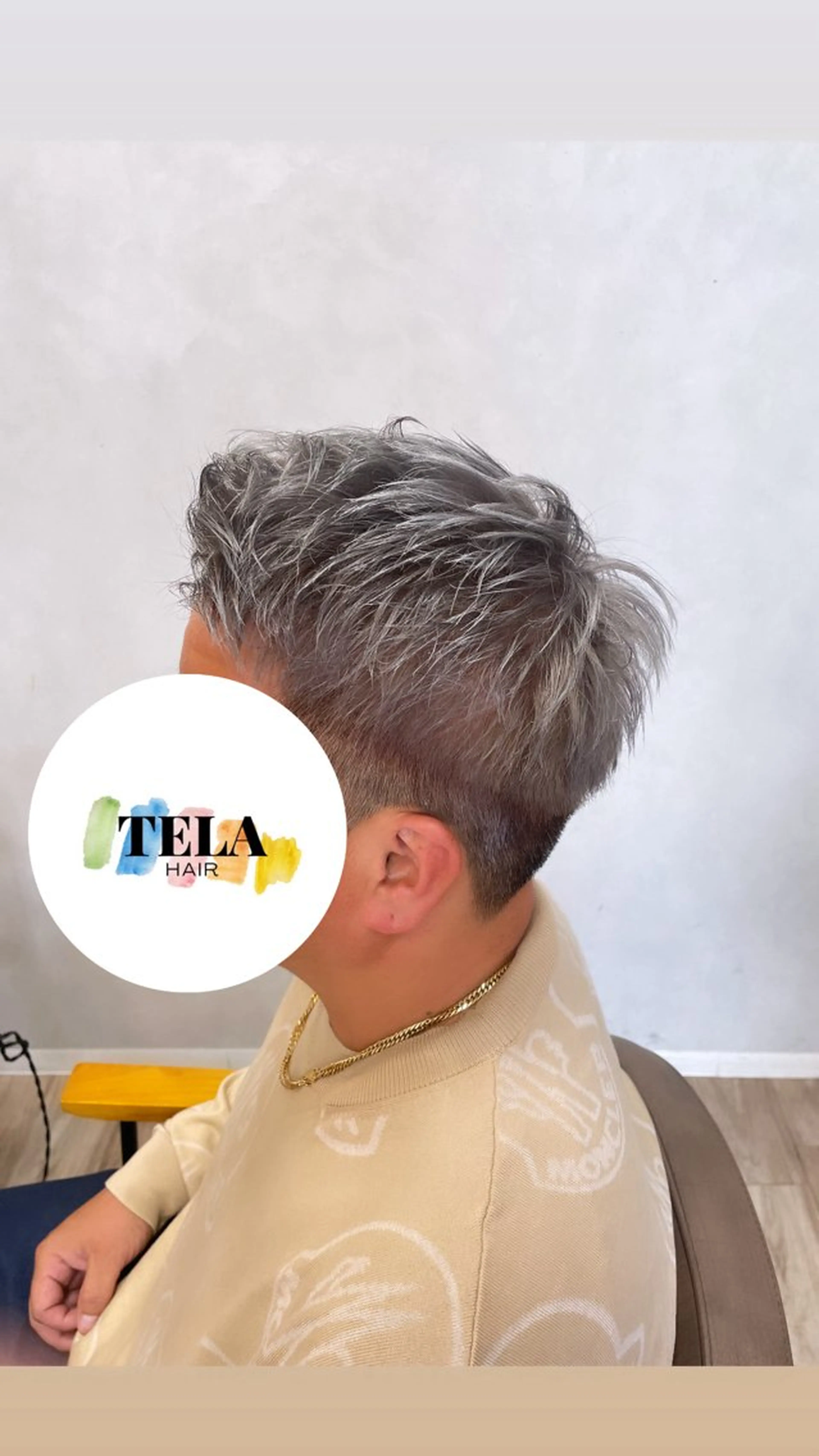 ショート カラー メンズ メンズブリーチ ブリーチ シルバー カット ヘアカラー トリートメント TELA HAIR 瑞江店所属・髪質改善⭐️透明感 片塩のヘアスタイル