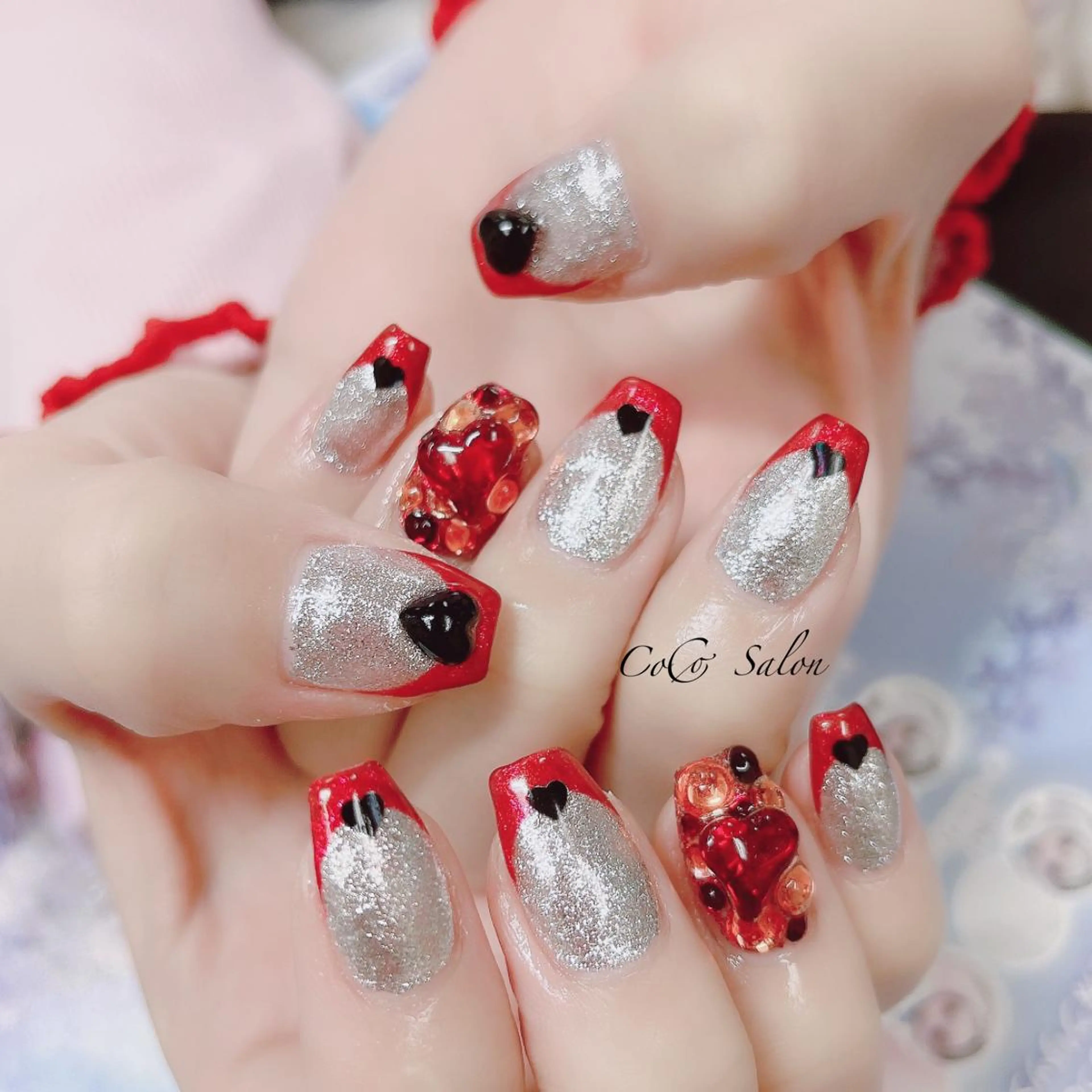 ネイル ボルドー 長さ出し フレンチネイル ジェルネイル ハート CoCoSalon ネイル/まつ毛予約のネイルデザイン