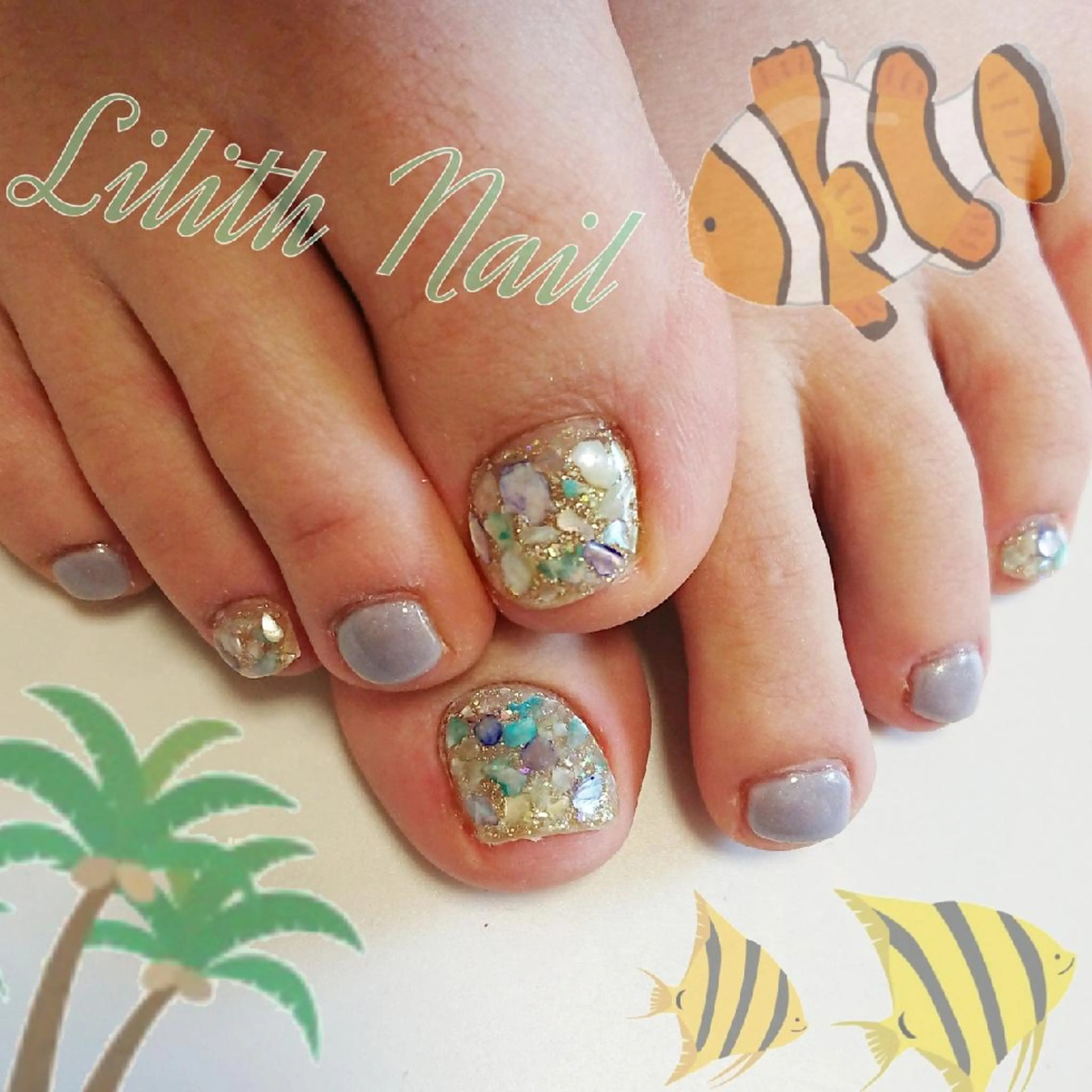 ネイル ブルー フットネイル Lilith Nailのネイルデザイン
