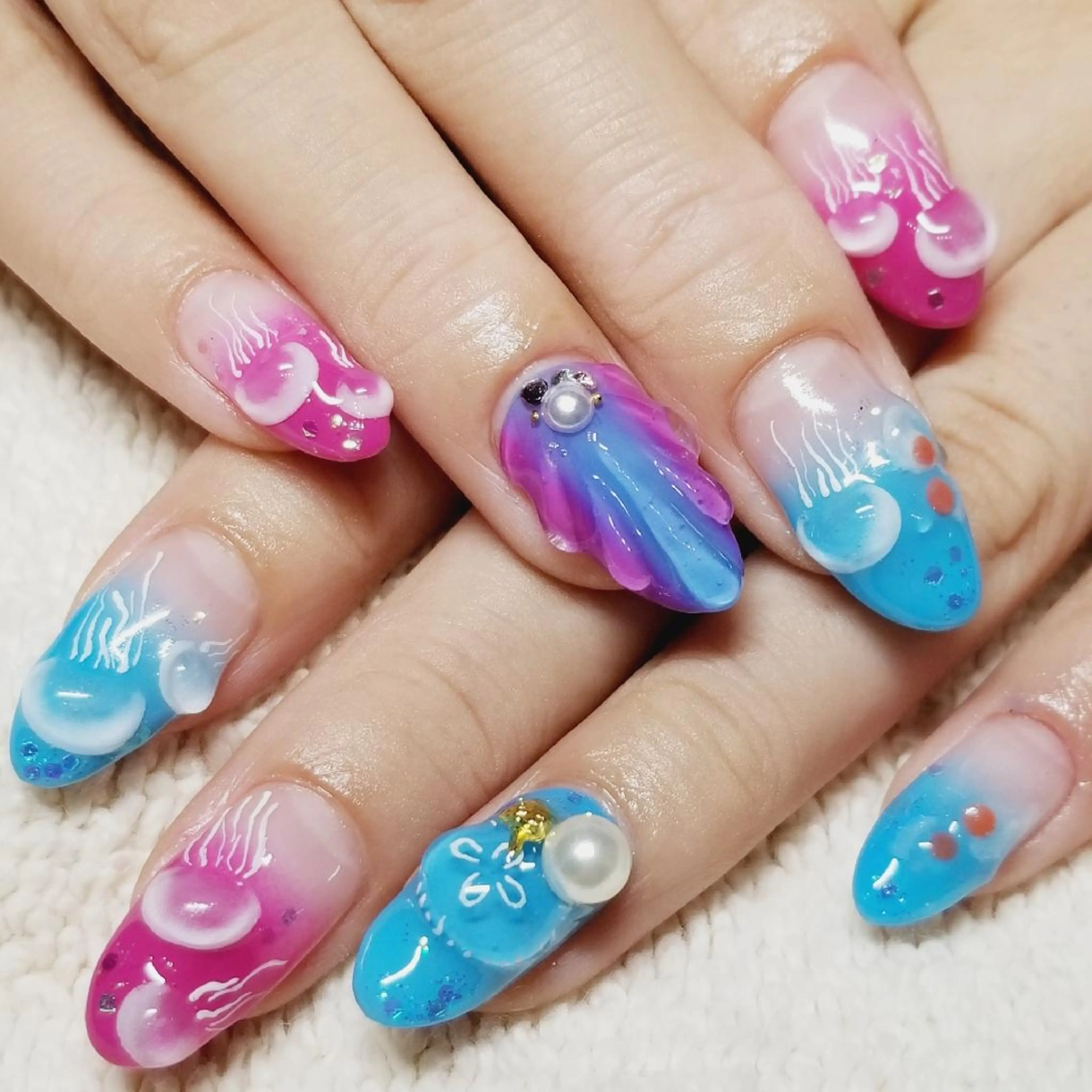 ネイル ブルー グラデーション ピンク ハンドネイル よしだ ひろきのネイルデザイン