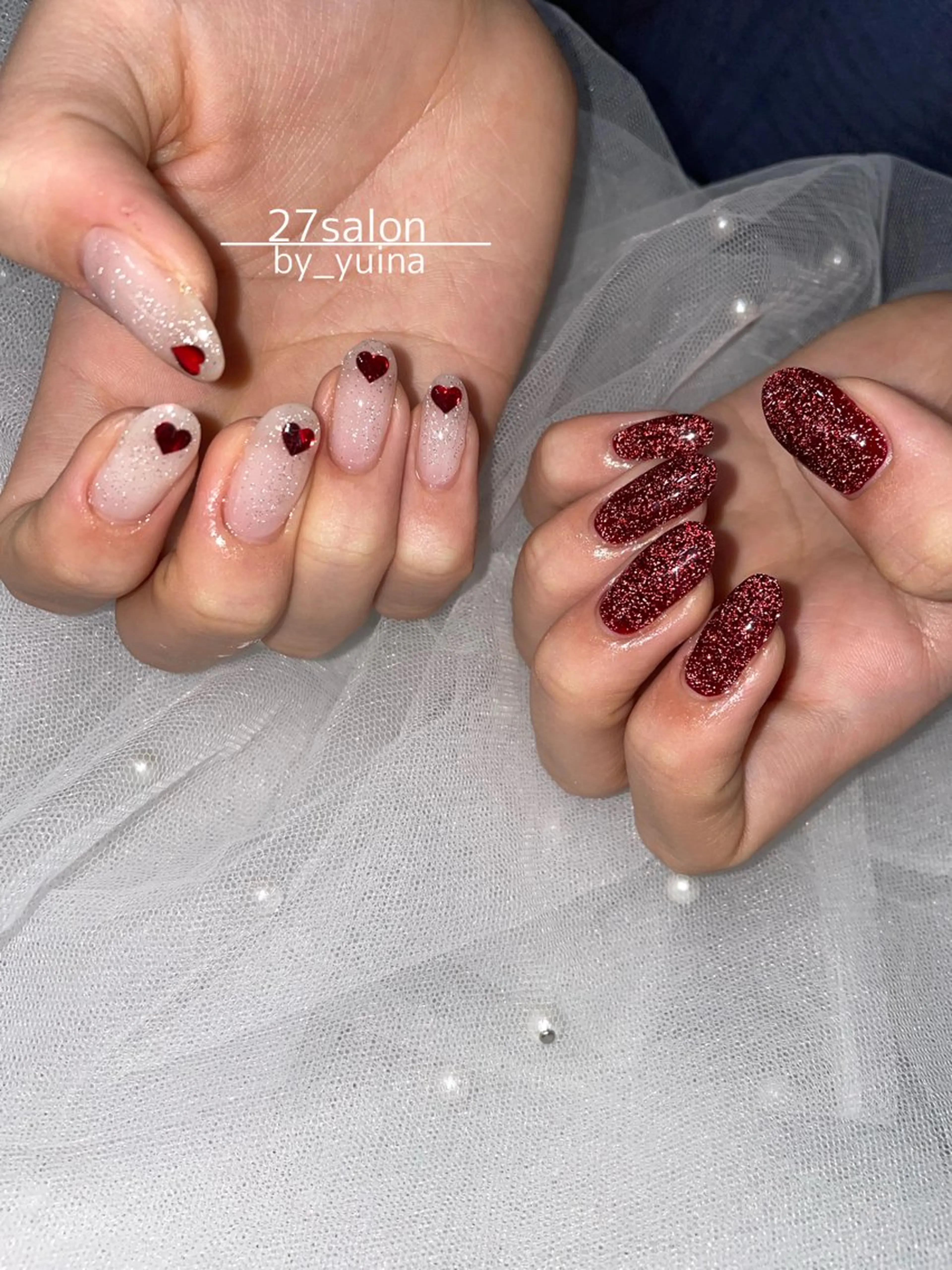 ネイル フラッシュネイル ハート ハンドネイル 27salon yuinaのネイルデザイン