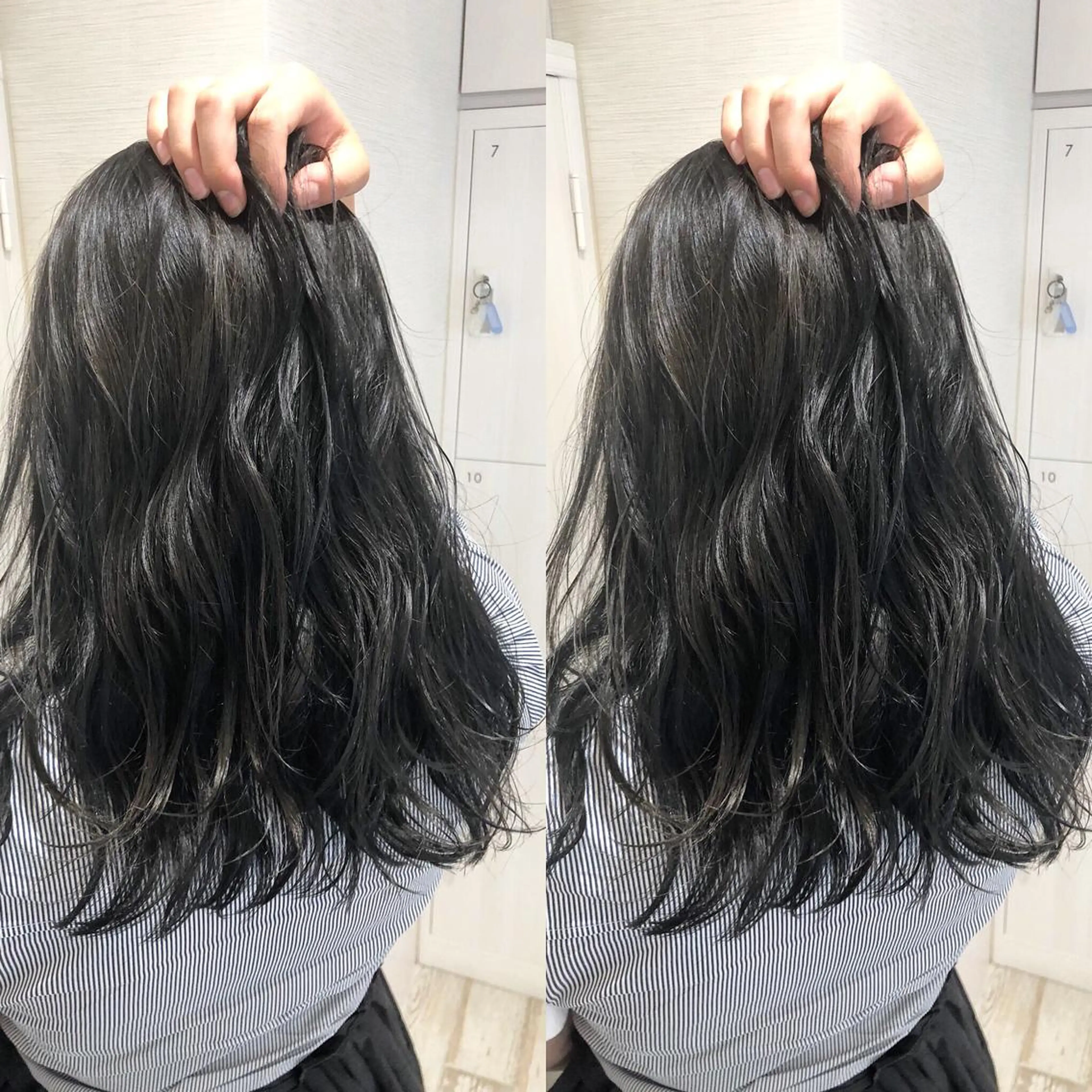 ロング カラー アディクシーカラー アッシュ バレイヤージュ 透明感カラー グラデーションカラー レイヤー/韓国/ 顔周り/しんやのヘアスタイル