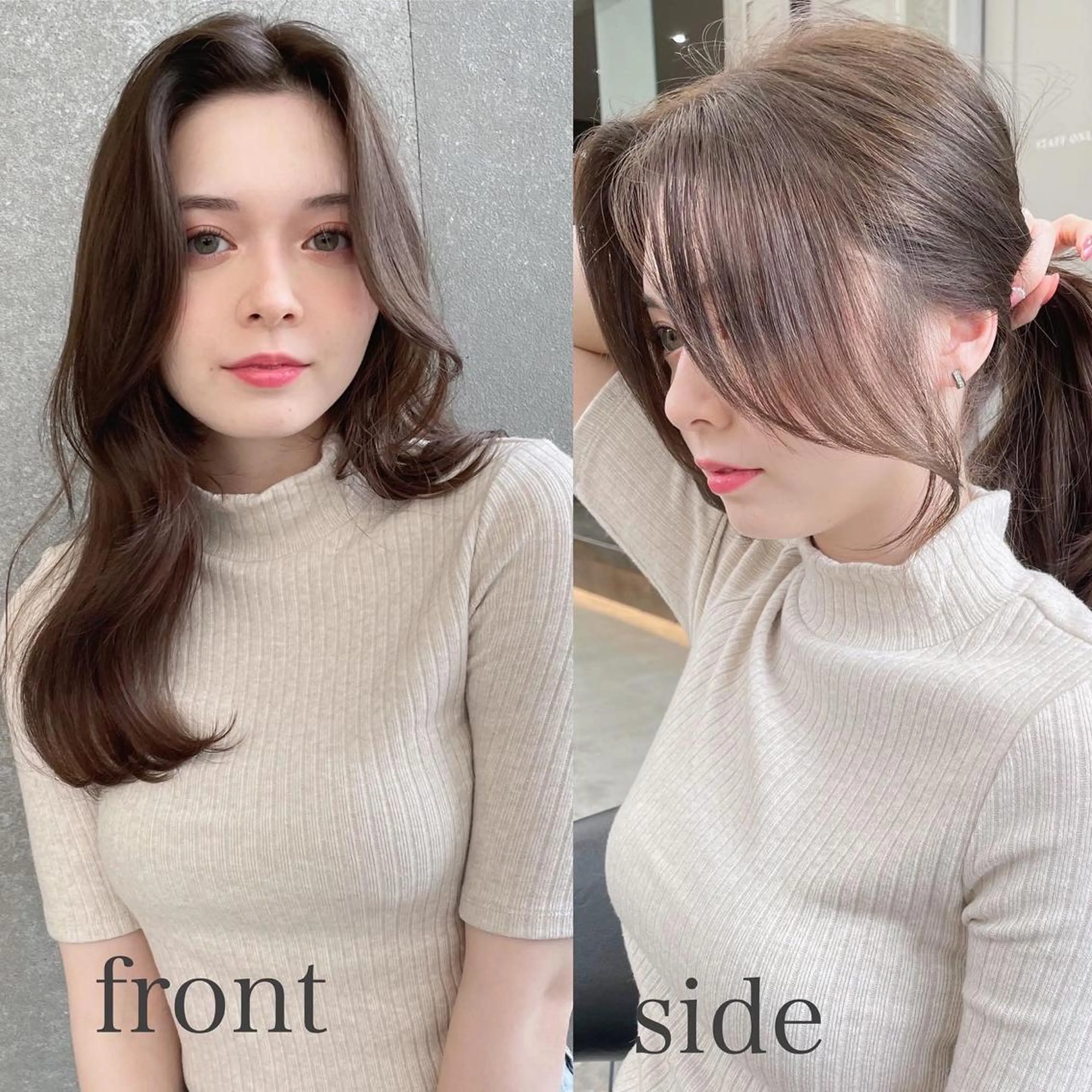 セミロング カット ヘアカラー トリートメント 山本翔一郎 韓国顔周りレイヤーのヘアスタイル