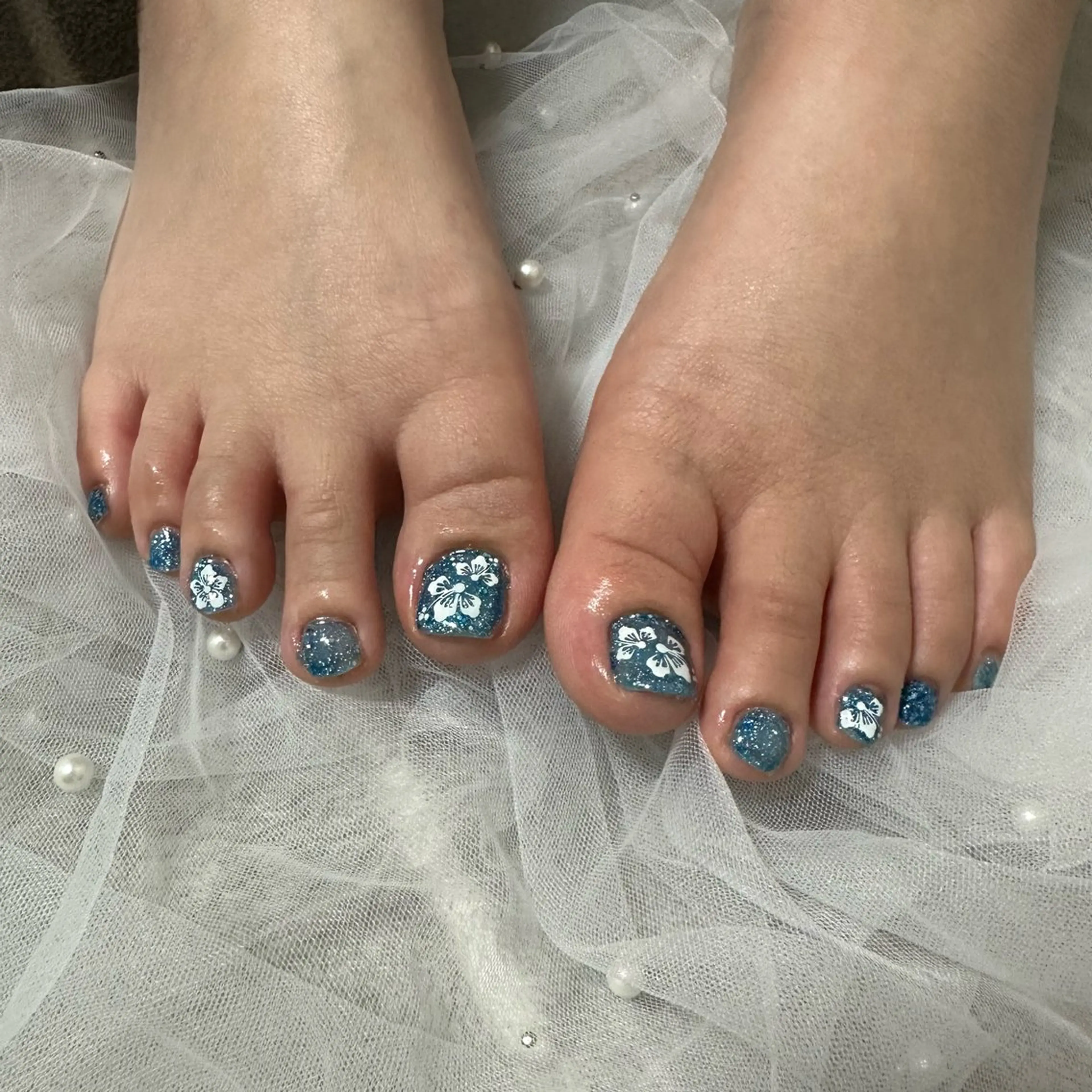 ネイル ブルー ラメ(グリッター) フットネイル niko nailのネイルデザイン